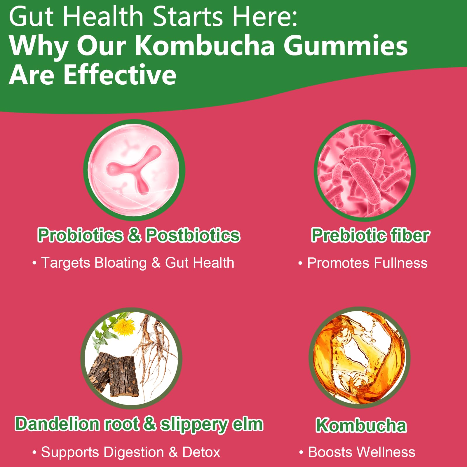 Itiban Probiotic Kombucha Gummy - Prebiotics, Probiotics, Postbiotics, Fiber Supplement, Slippery Elm for Bloating, Gut Health, Women and Men, 60ct Itiban uk supplements