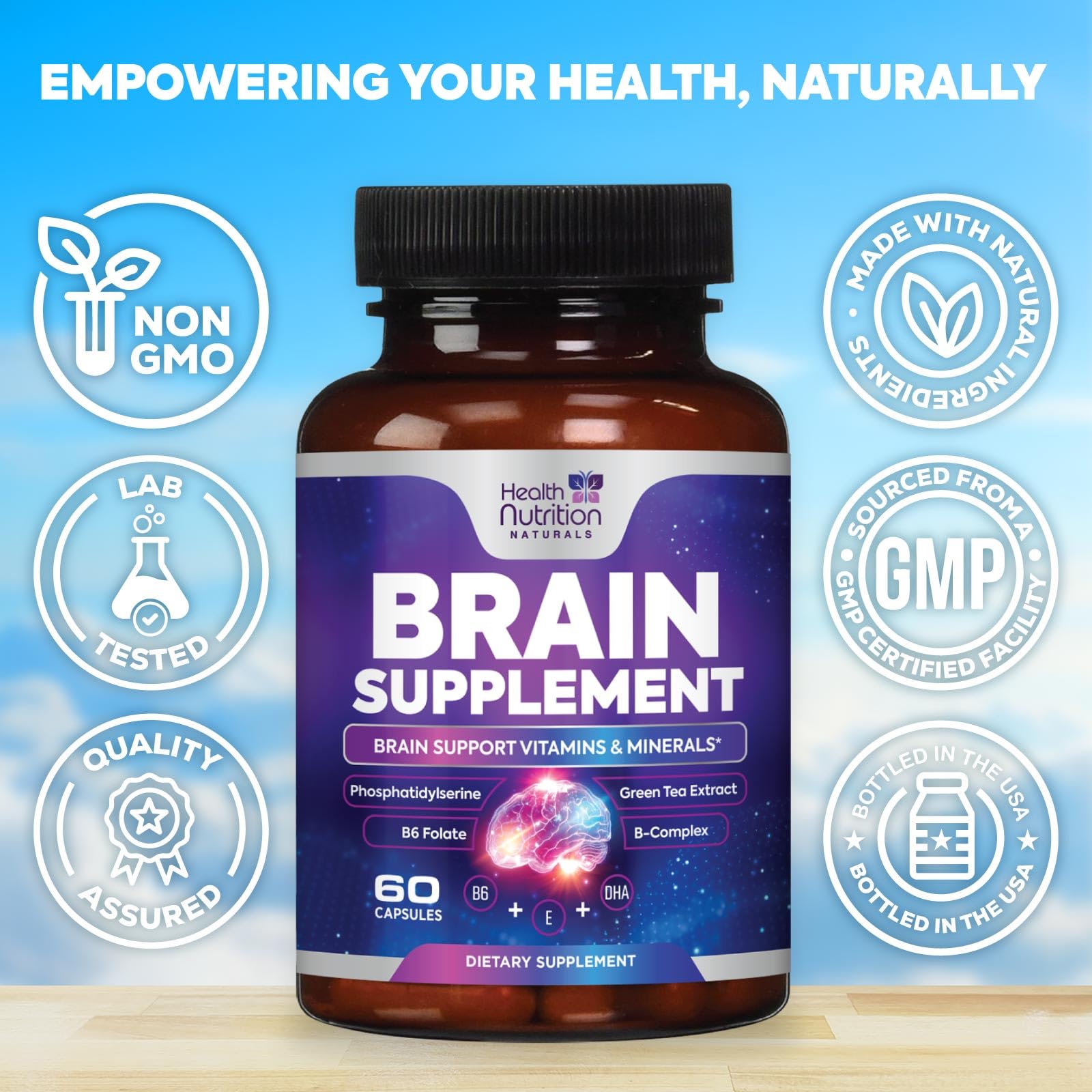 Brain Memory Supplement - 3X Strength Nootropics for Concentration, Clarity & Focus Support - Brain Health Cognitive Vitamins with Bacopa, Phosphatidylserine & DMAE 609mg, Brain Booster, 60 Capsules Health Nutrition Naturals uk supplements