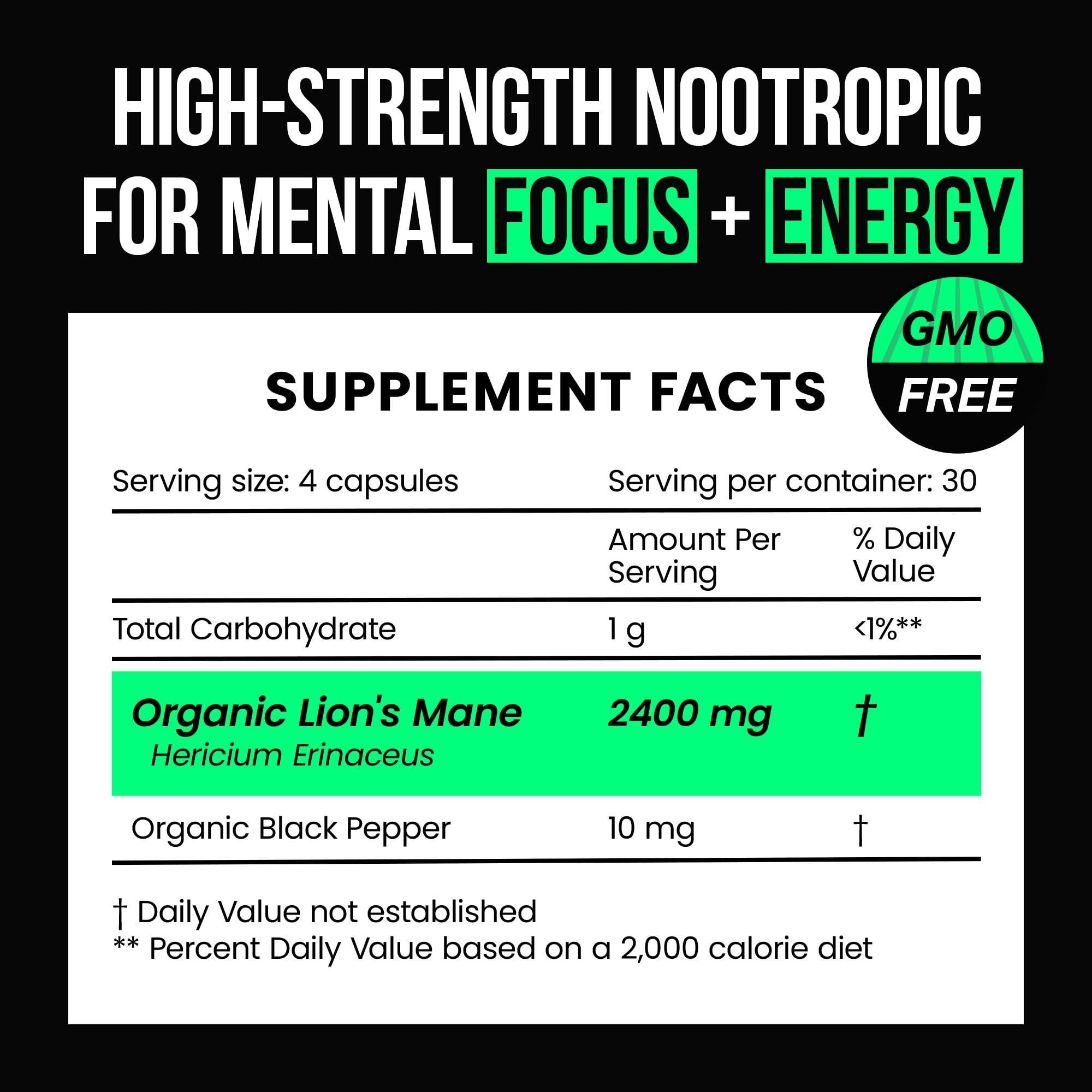 VitaRaw Organic Lions Mane Supplement Capsules 2400 mg - Powerful Nootropic - Helps Maintain Memory, Energy, and Mental Clarity - Vegan Brain Booster Focus Pills - Real Lion's Mane Supplement VitaRaw uk supplements