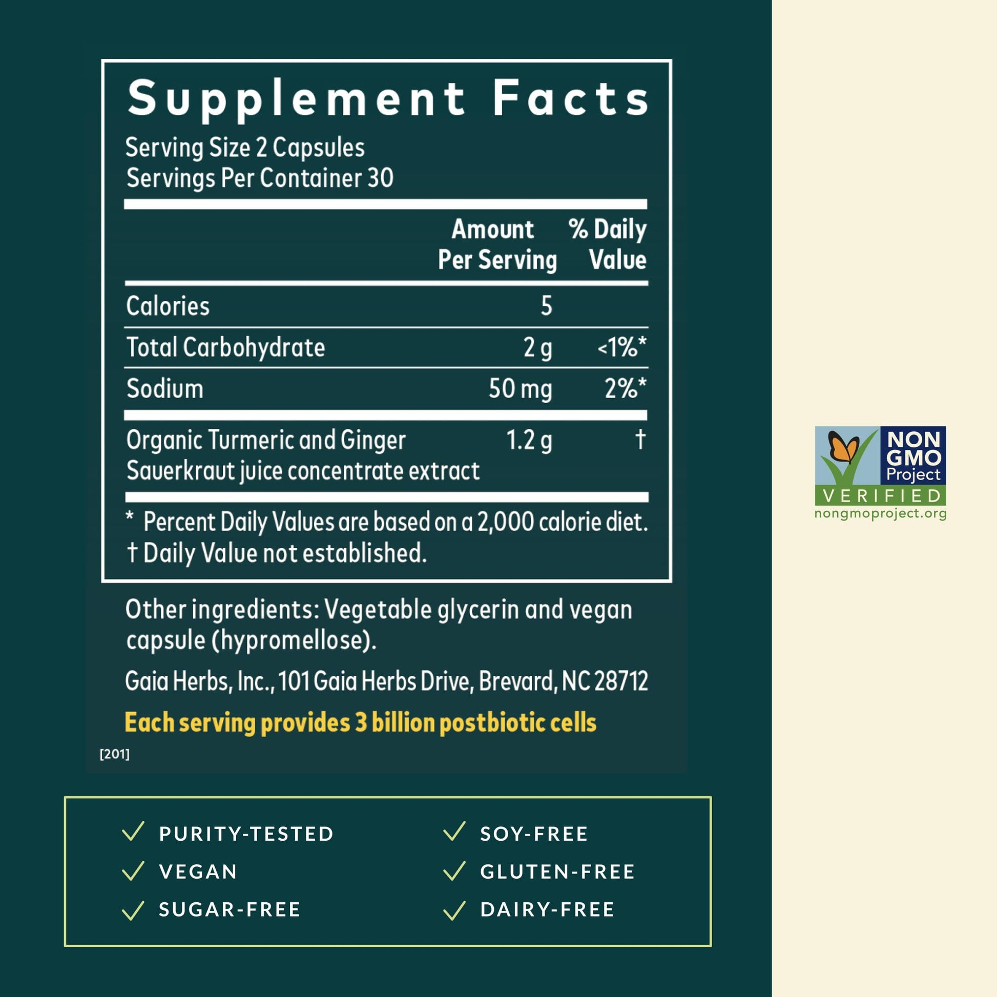 Gaia Herbs Ginger-Turmeric Postbiotic - Healthy Gut Support* - 60 Vegan Liquid Phyto-Caps (30 Servings) Gaia Herbs uk supplements