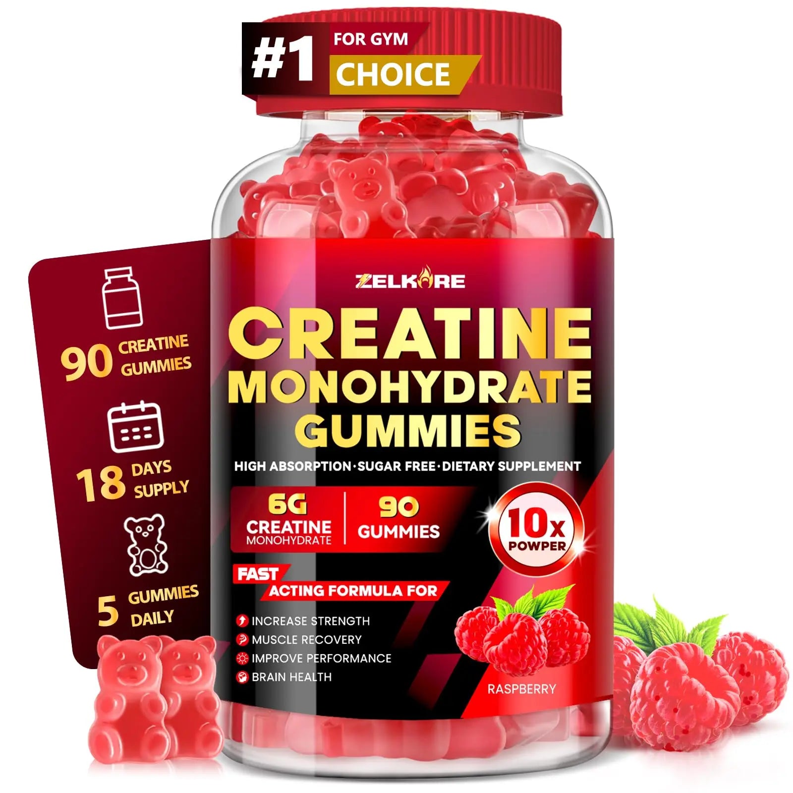 ZELKORE Creatine Monohydrate Gummies 6000mg for Men & Women, Sugar Free Creatine Gummy for Pre & Post Workout, High Absorption Supplement with BCAA, Support Boost Strength, ZelKore uk supplements