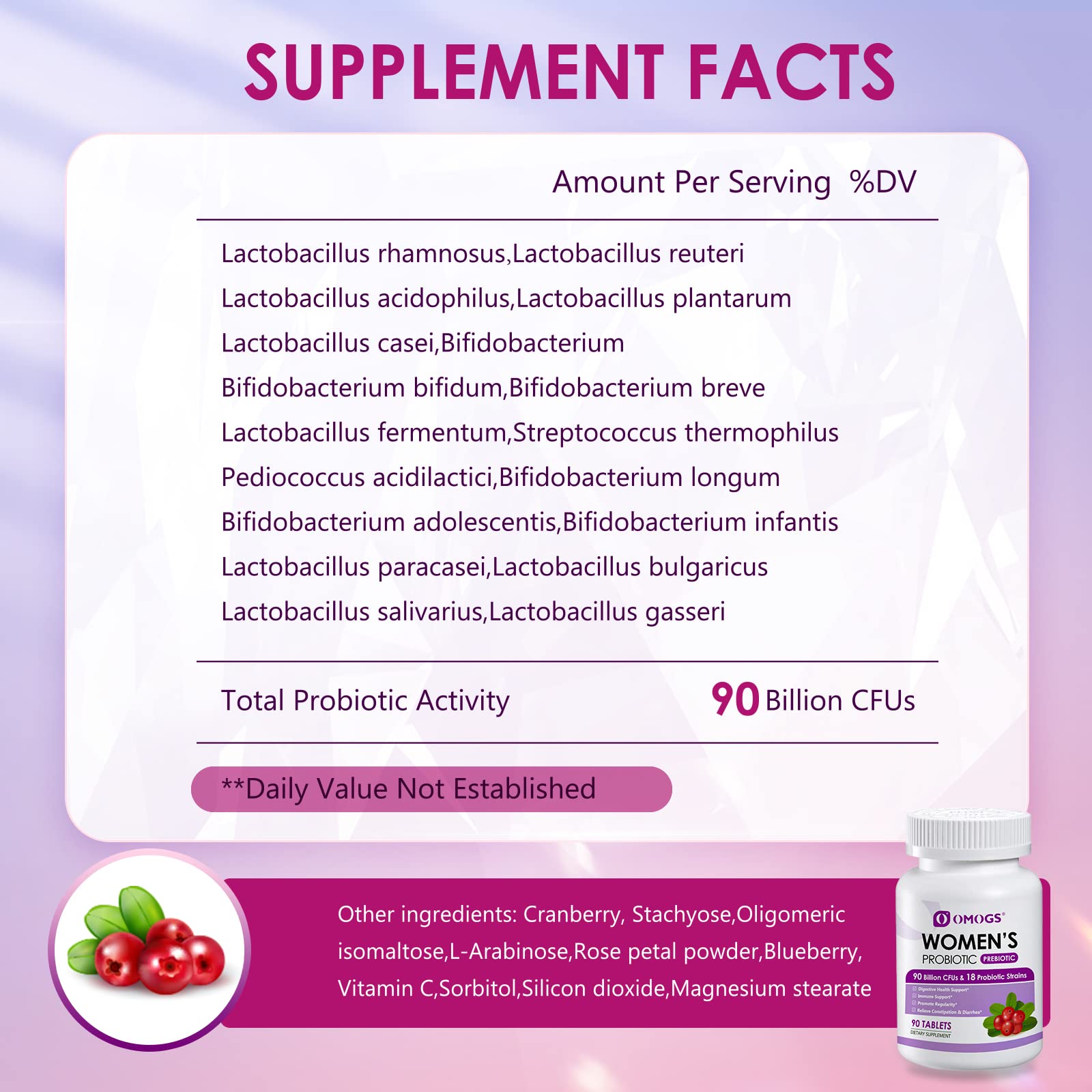 OMOGS Women's Probiotic,with Cranberry Extract and Organic Prebiotics,90 Billion CFUs OMOGS uk supplements