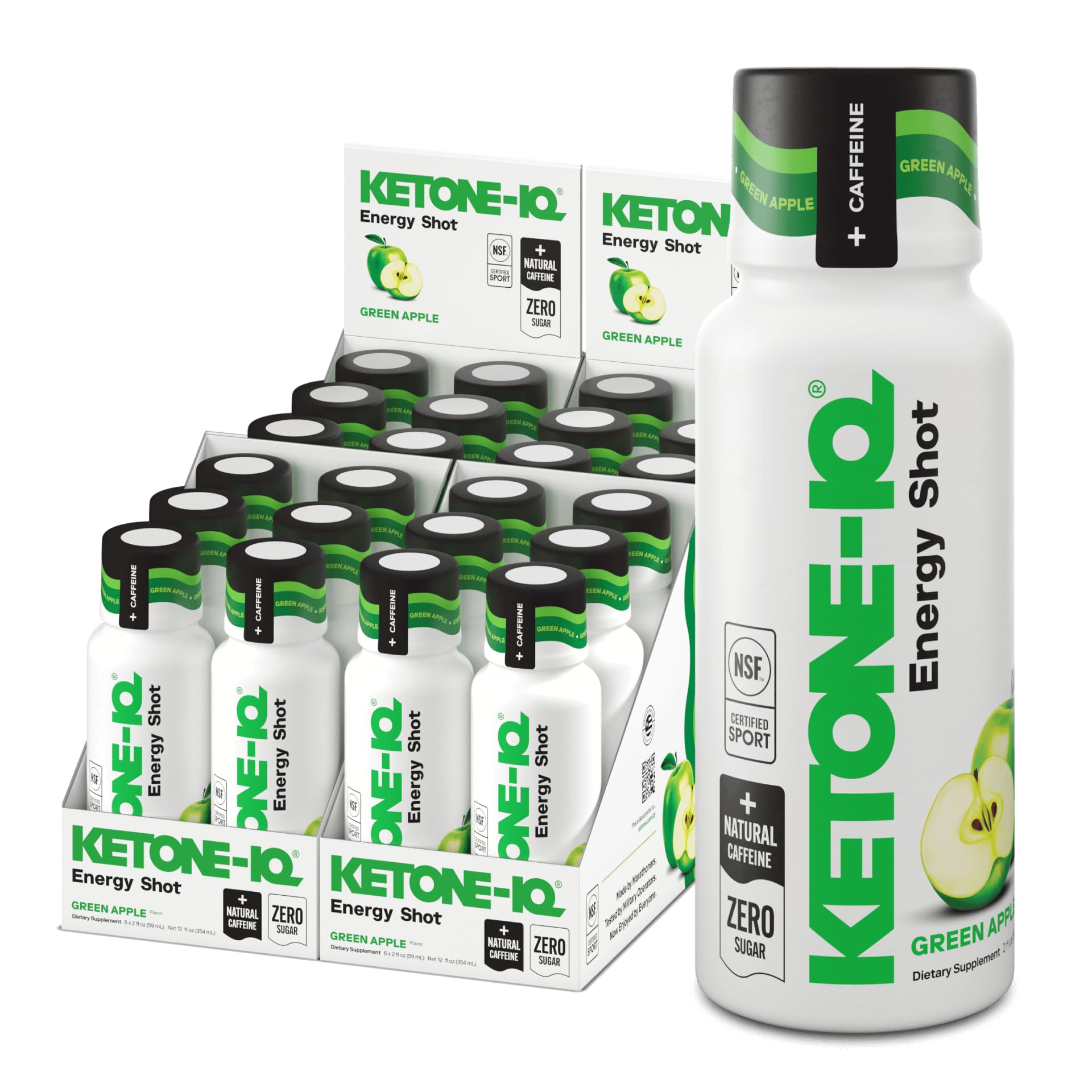 Ketone-IQ Ketone Energy Shots - 100mg Green Tea Caffeine, 5g Exogenous Ketones, and B Vitamins - 24 On The Go Caffeine Shots - Fast Acting Energy Drink (Green Apple) Ketone-IQ uk supplements