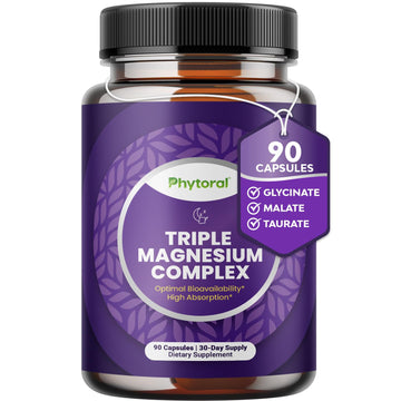 Highly Potent Magnesium Complex Capsules - Triple Magnesium Blend with Taurate Glycinate and Malate - 400mg Supplement Supports Relaxation & Overall Wellness Non-GMO Vegan - 90 Count Phytoral uk supplements