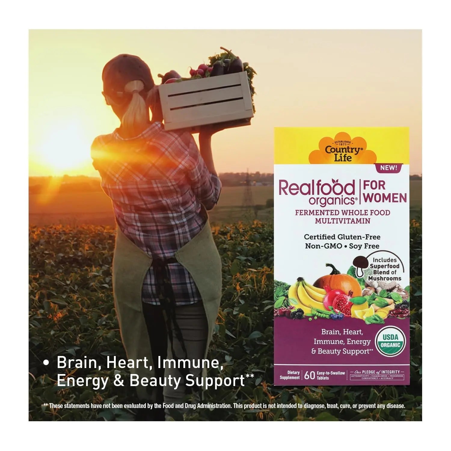 Country Life Realfood Organics Women’s Multivitamin – USDA Organic, Vegan, Gluten-Free – 1,300mg Fermented Whole Foods, Vitamins D, E, B, Folate & Biotin Country Life uk supplements