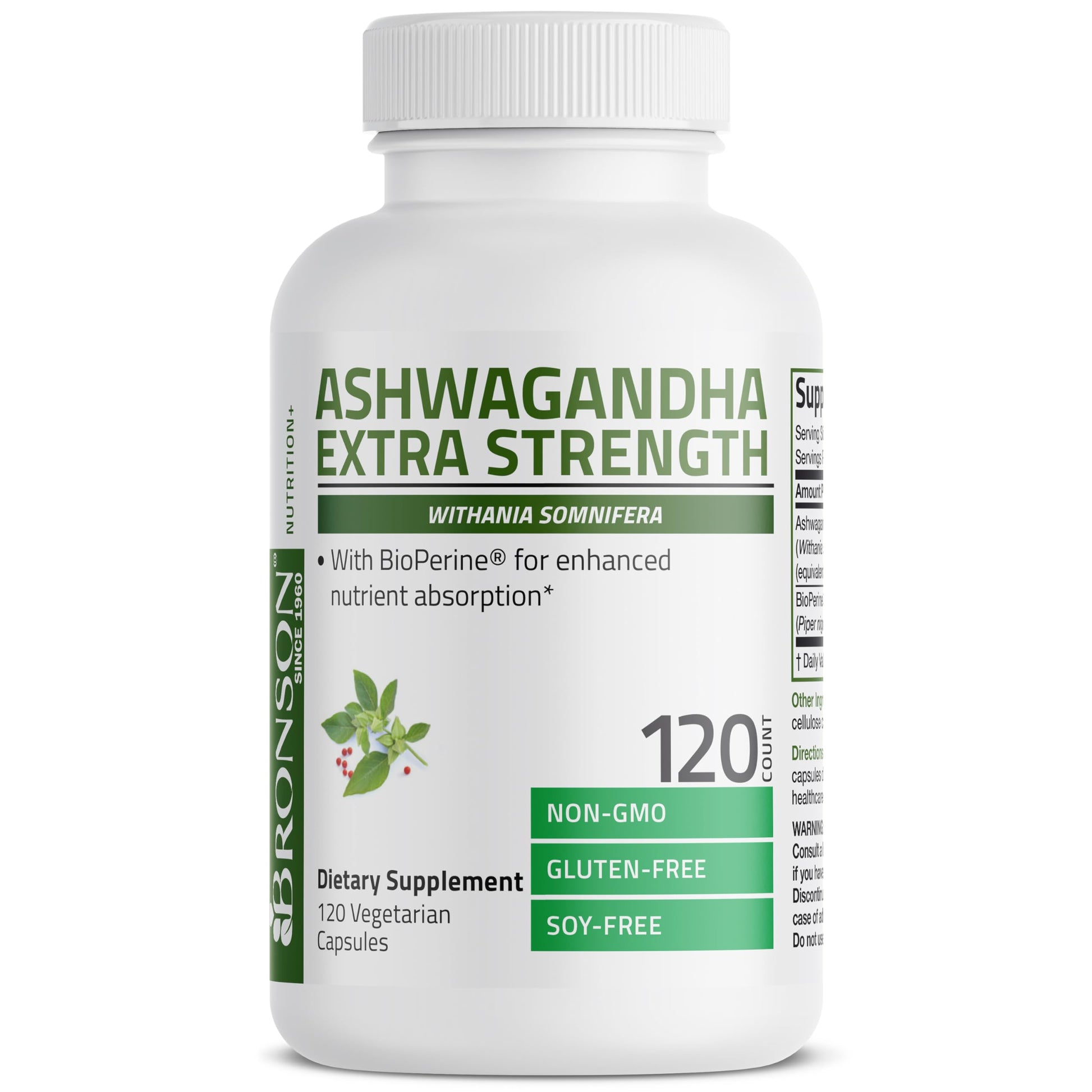 Bronson Ashwagandha Extra Strength Stress & Mood Support with BioPerine - Non GMO Formula, 120 Vegetarian Capsules Bronson uk supplements