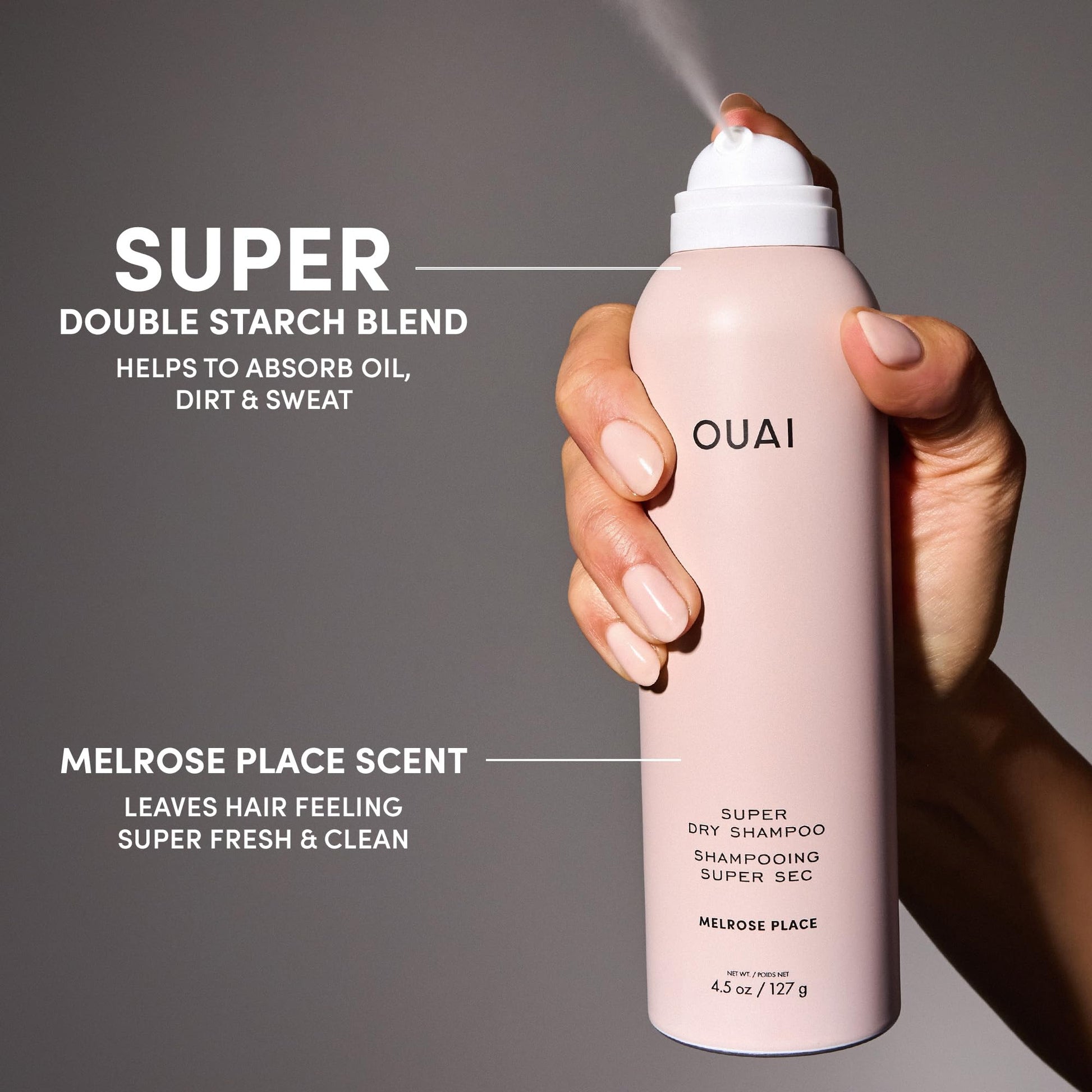 OUAI Super Travel Size Dry Shampoo - Volumizing Dry Shampoo - Absorbs Oil, Dirt & Sweat - Blends Seamlessly into Hair with Zero Residue & Enriched with a Long-Lasting Scent - Melrose Place (2 oz) OUAI uk supplements