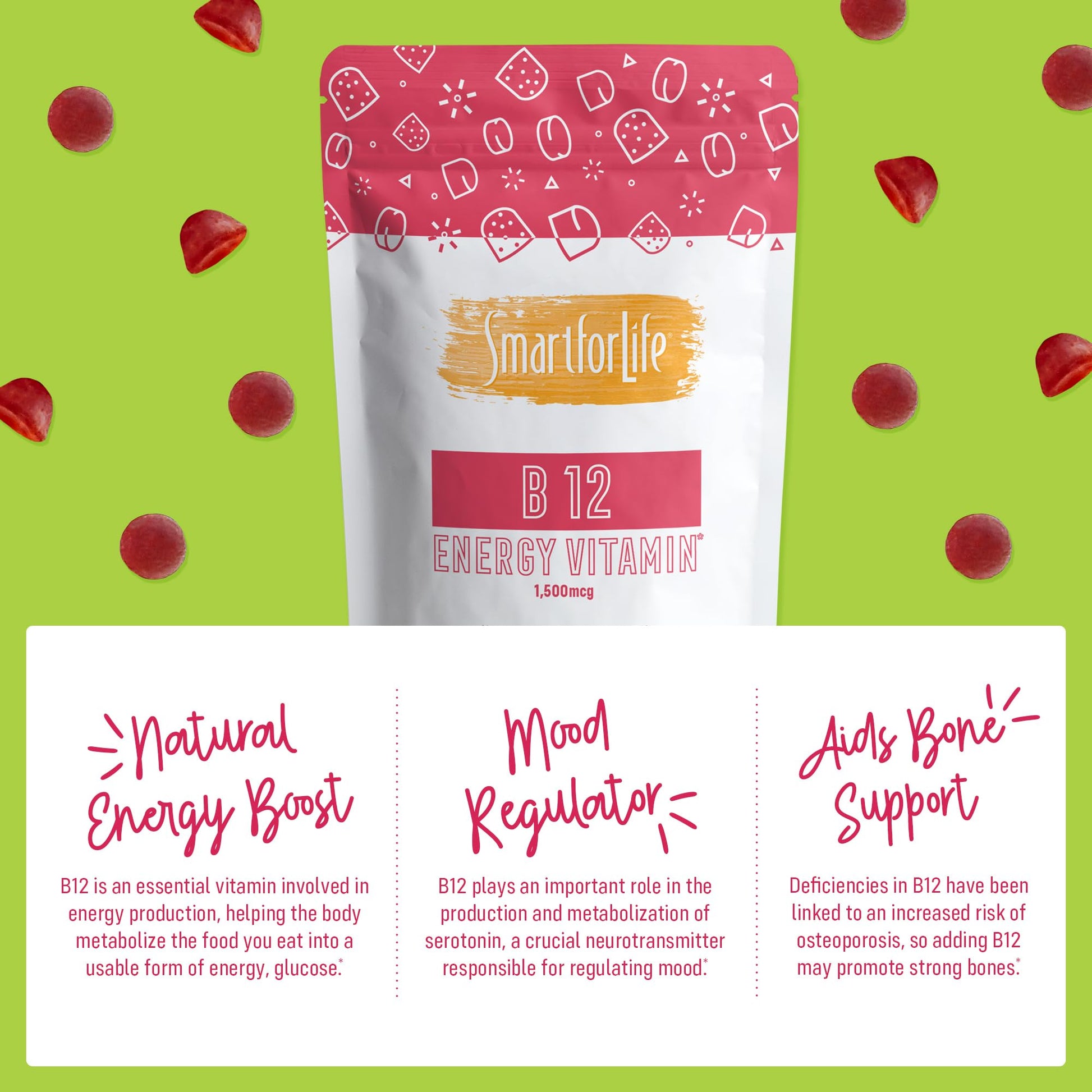 B12 Gummy Vitamins - 1500 mcg Vitamin B12 Gummies for Adults and Kids - Helps with Energy, Metabolism, Bone Nervous System Support Smart for Life uk supplements