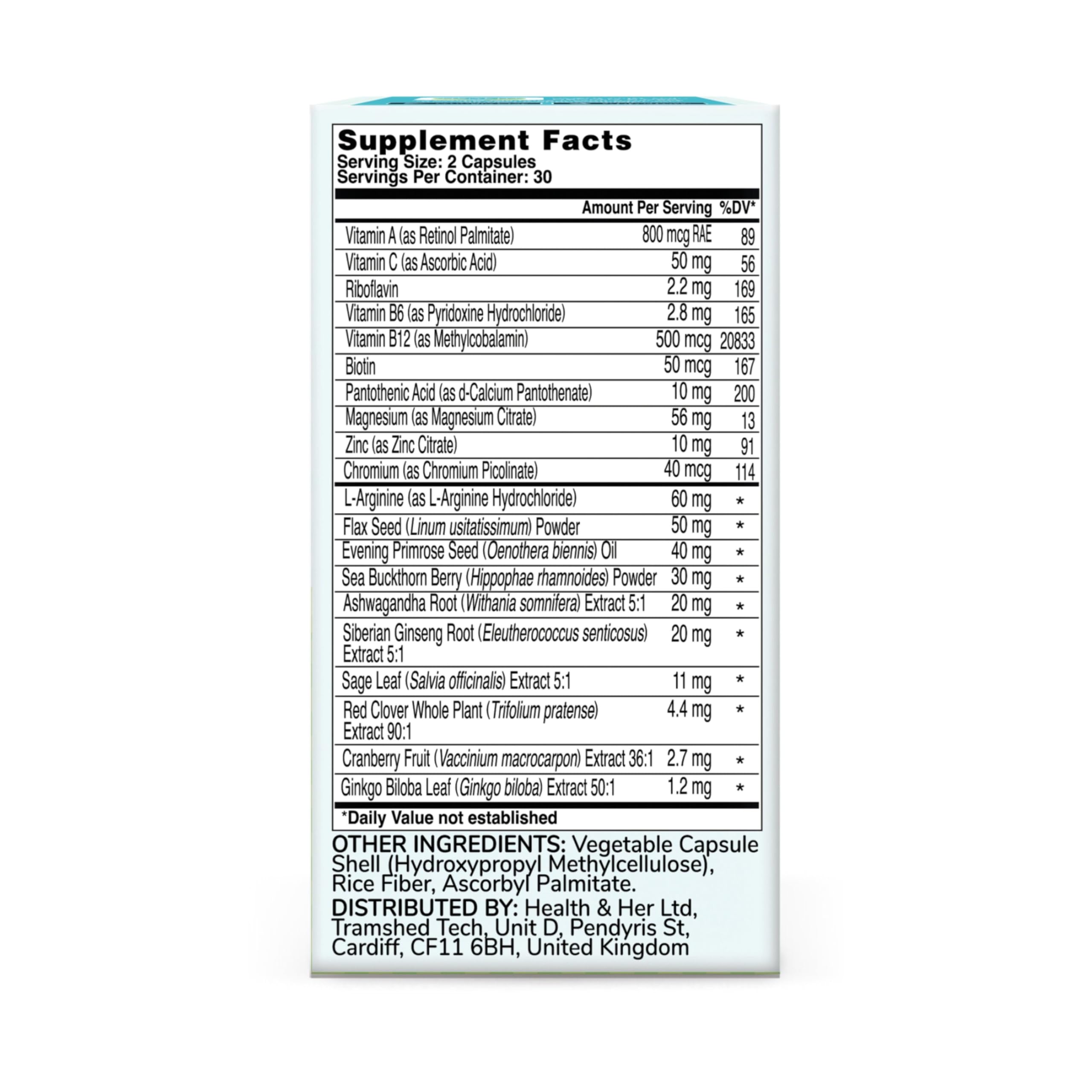 Health & Her Menopause Supplements for Women - Multi-Nutrient Support, Menopause Vitamins for Energy, Bones, Muscles, Skin & Hair, Vegan, Gluten-Free, Non GMO (60ct - 1 Month) Health and Her uk supplements