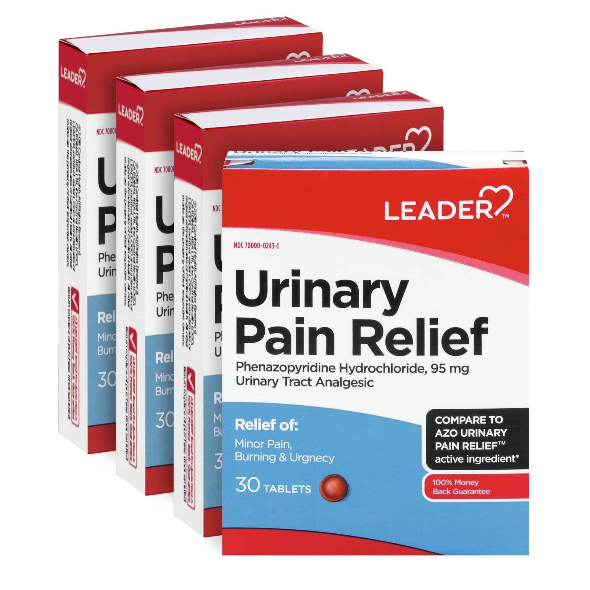 LEADER Urinary Maximum Strength, Fast Action for Burning & Urgency, Phenazopyridine Hydrochloride 95 mg, 30 Tablets, 4-Pack Leader uk supplements