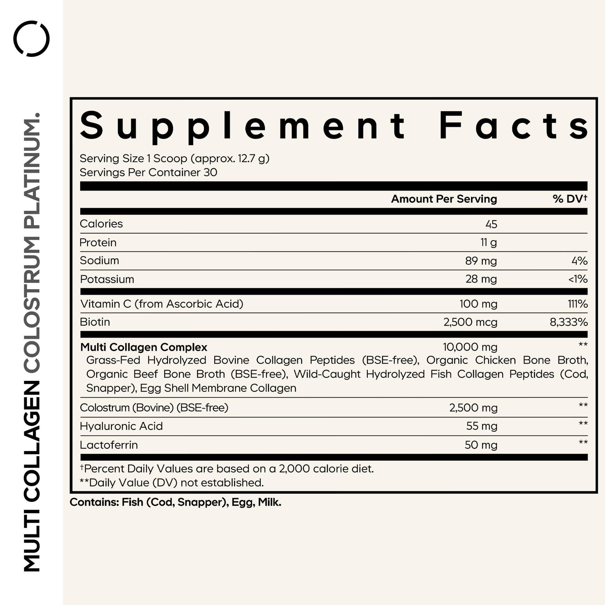 Codeage Multi Collagen Colostrum Powder Platinum - Hydrolyzed Grass-Fed Bovine Collagen Peptides, Grass-Fed Bovine Colostrum Supplement, Vitamin C, Biotin, Hyaluronic Acid, Lactoferrin - 13.4 Oz. Codeage uk supplements