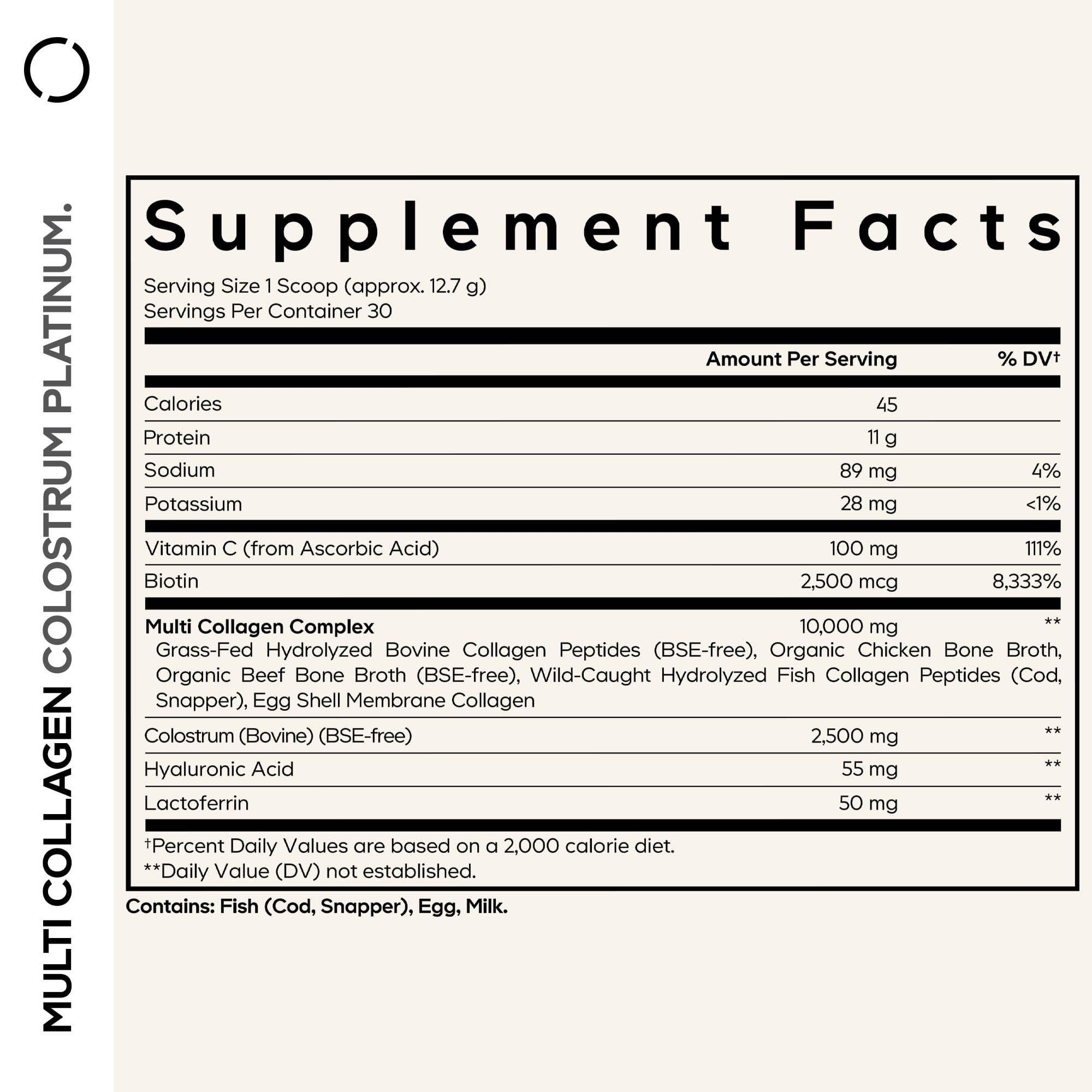 Codeage Multi Collagen Colostrum Powder Platinum - Hydrolyzed Grass-Fed Bovine Collagen Peptides, Grass-Fed Bovine Colostrum Supplement, Vitamin C, Biotin, Hyaluronic Acid, Lactoferrin - 13.4 Oz. Codeage uk supplements