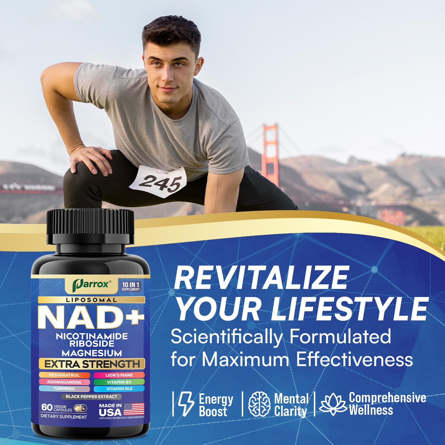 Parrox NAD+ Supplement with Liposomal NAD+, Nicotinamide Riboside, Magnesium, Vitamin B3 & B12, Resveratrol, Turmeric, Ashwagandha, Lion’s Mane,10-in-1 Extra Strength Parrox uk supplements