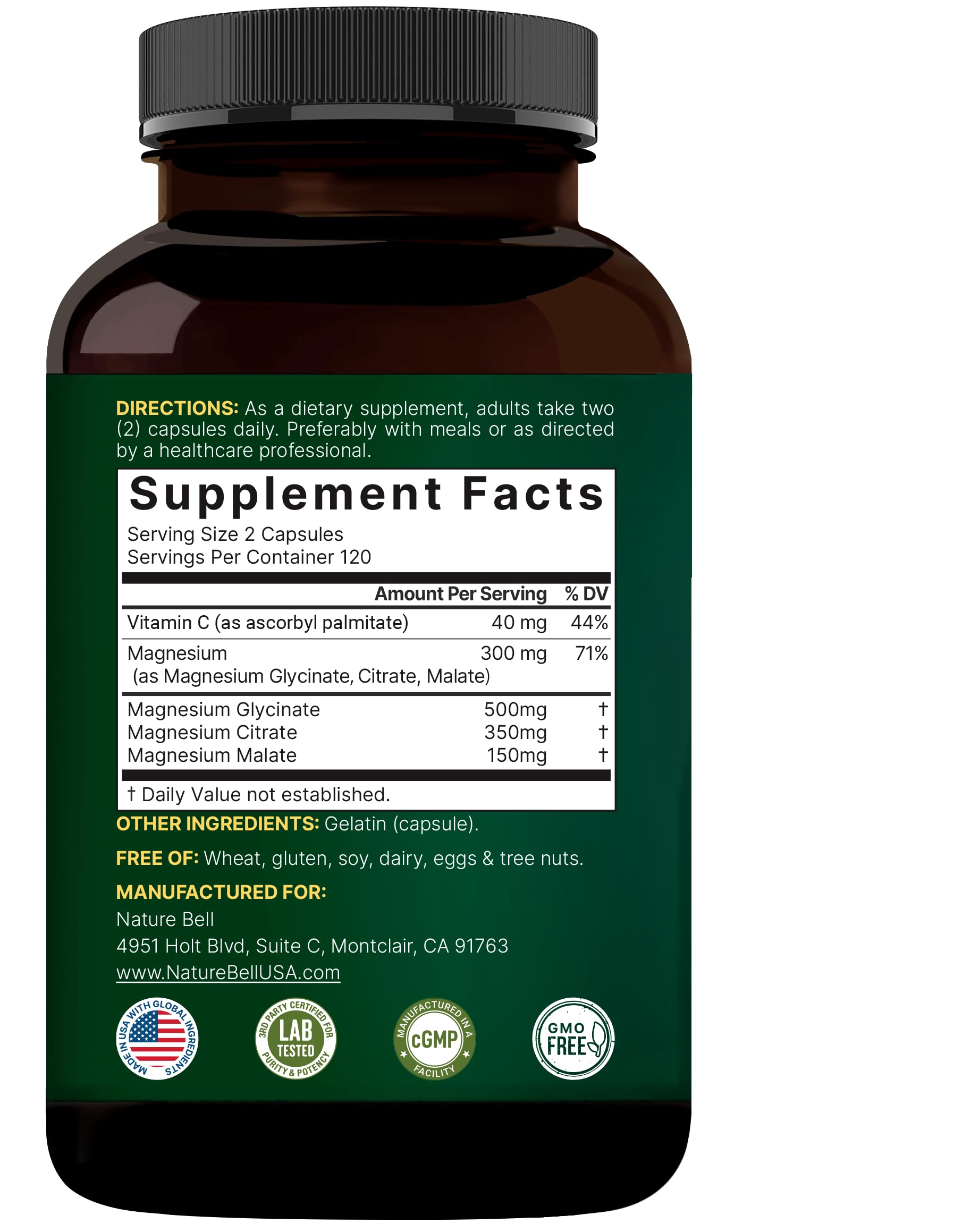 NatureBell Magnesium Complex for Women & Men 1,000mg Per Serving – 240 Capsules – Triple Magnesium Complex with Glycinate, Citrate & Malate – Chelated & Purified – Non‑GMO, Filler Free NatureBell uk supplements