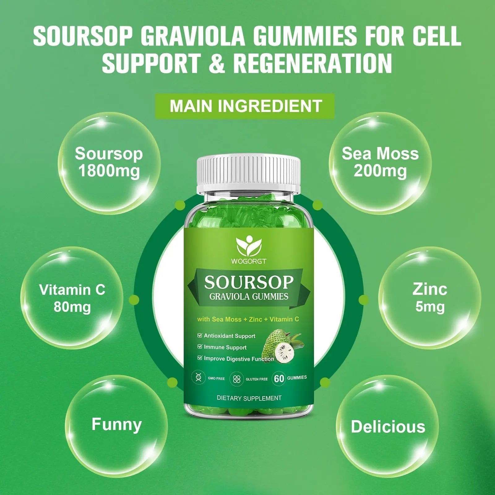 WOGORGT Soursop Graviola Gummies - Soursop Multivitamin Gummies with 200mg Sea Moss Extract for Antioxidant WOGORGT uk supplements