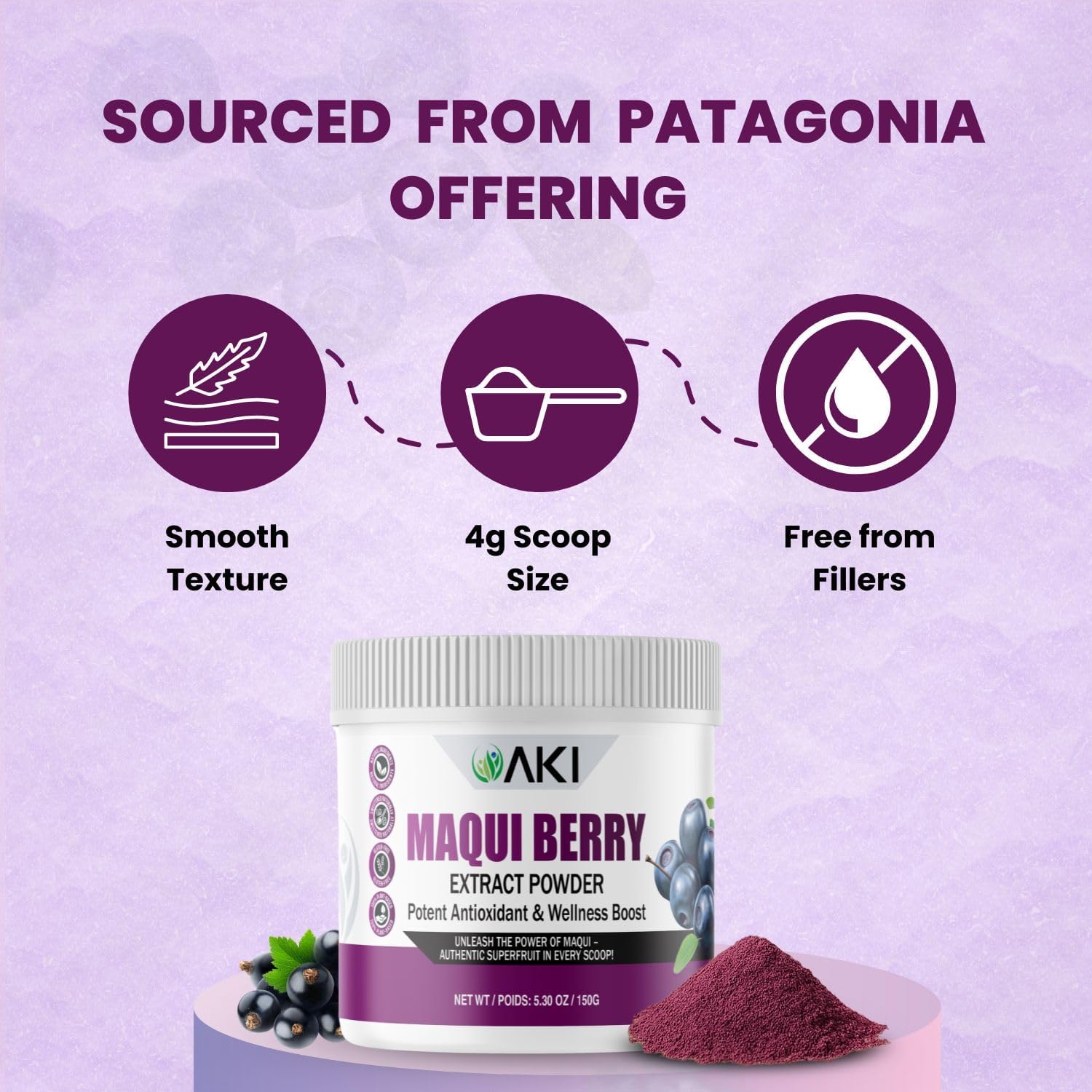 AKI Maqui Berry Extract Powder – Wild Harvested from Patagonia, High in Anthocyanins & Polyphenols, Freeze-Dried Superfruit for Smoothies, Non-GMO, Vegan, 150g/ 5.3 oz AKI ORGANIC uk supplements