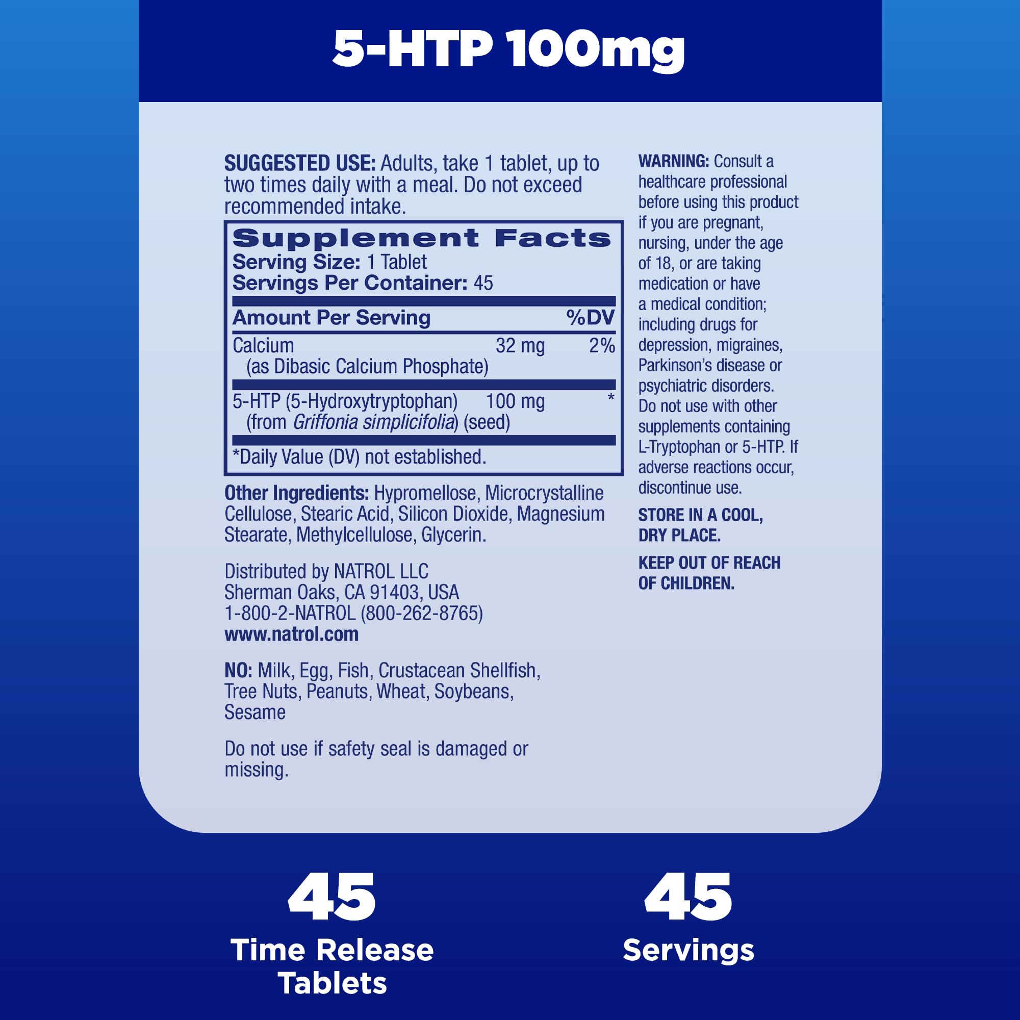 Natrol 5-HTP 100mg, Dietary Supplement Helps Support a Balanced Mood, 90 Time Natrol uk supplements
