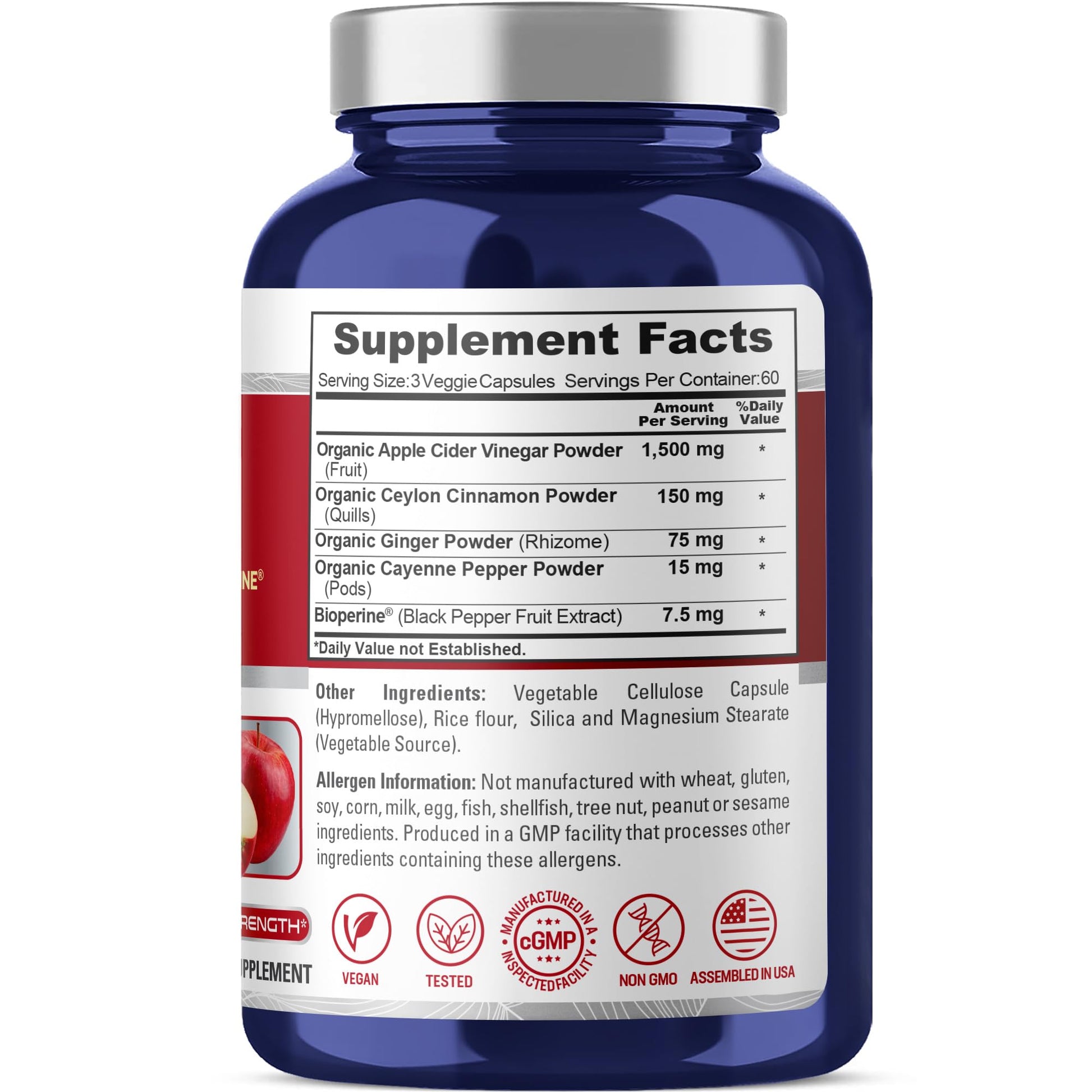 NusaPure Apple Cider Vinegar Complex 1500 mg 180 Veg Caps Suitable for Vegetarians and Vegans, Non-GMO NusaPure uk supplements
