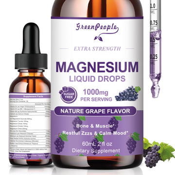 GREENPEOPLE Magnesium Glycinate Liquid Drops - 1000mg 5-in-1 High Absorption Liquid Magnesium for Sleep with D3/K2/B6 | Fast-Acting, Bone, Muscle & Sleep | Sugar-Free Grape Flavor, 2fl Oz GREENPEOPLE uk supplements