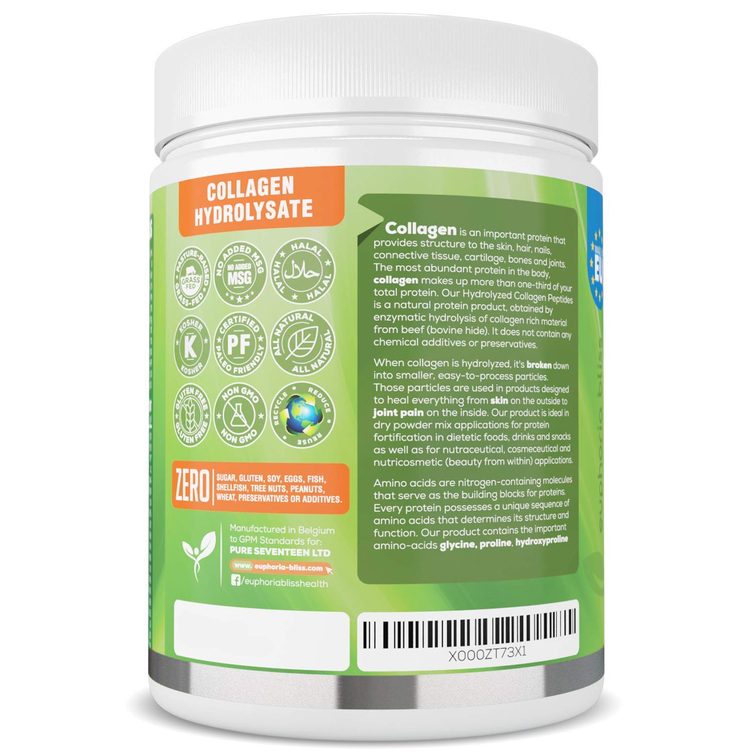 Premium Collagen Powder 500g Unflavoured High Grade Hydrolysed Collagen Joints, Bones, Gut, Wrinkles, Hair, Skin, Nails, Pain, Injury, Sleep, Fitness, Keto Euphoria Bliss uk supplements