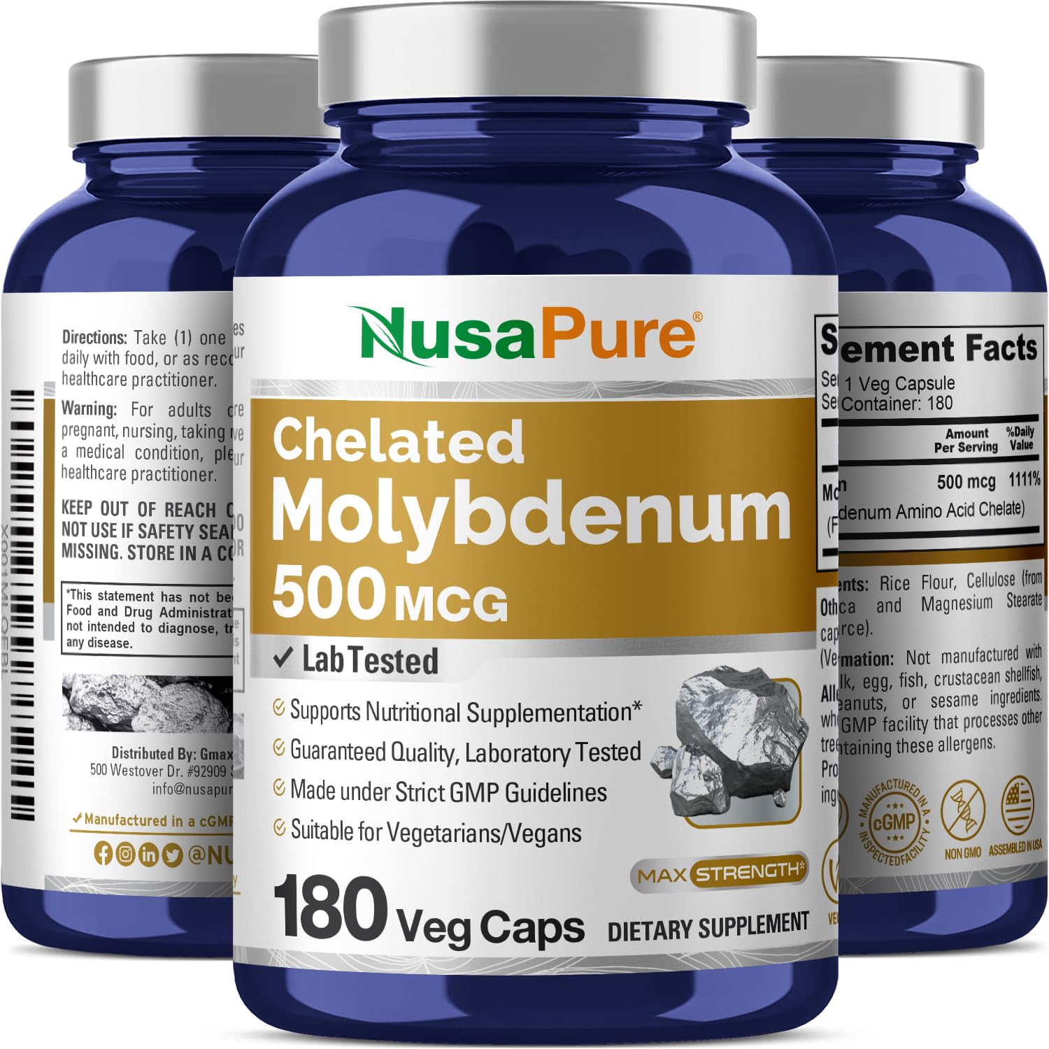NusaPure Chelated Molybdenum 500 mcg 180 Vegetarian Caps (Vegan, Non-GMO) NusaPure uk supplements