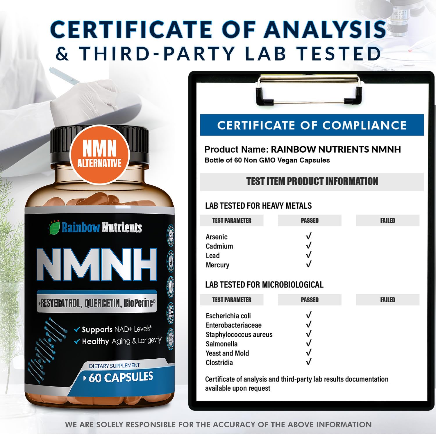 NMNH Supplement (NMN Alternative) NAD Booster for Anti-Aging, Cellular Energy & Nice Skin- Dihydronicotinamide mononucleotide, Resveratrol, Quercetin & BioPerine® for Max Absorption- 60 caps Rainbow Nutrients, LLC uk supplements