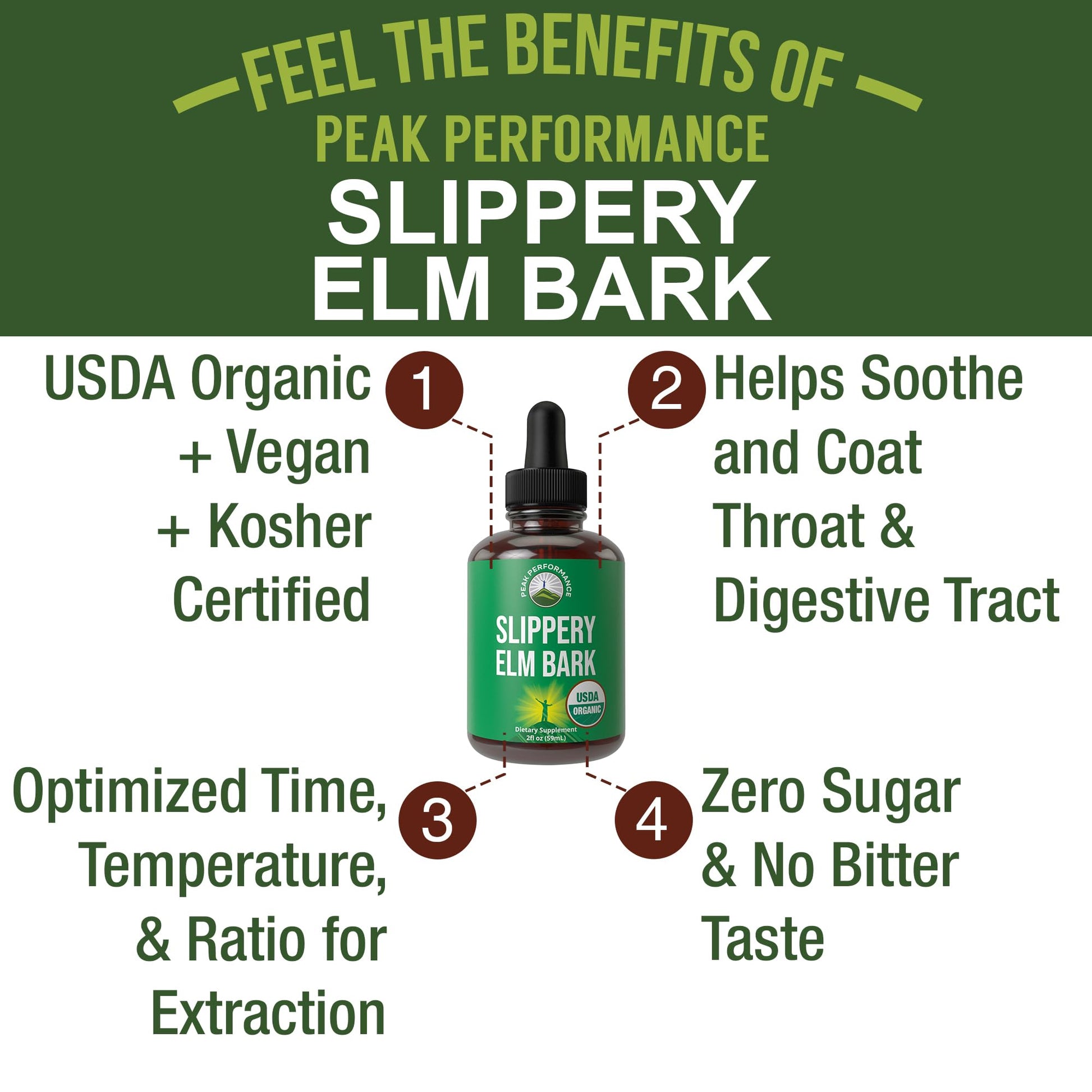 Slippery Elm Bark USDA Organic Vegan Liquid Drops. Extract with High Bioavailability for Women, Men, Kids. for Sore Throat, Irritated Stomach. Zero Sugar, Gluten Free, Tincture Supplement No Capsules Peak Performance uk supplements