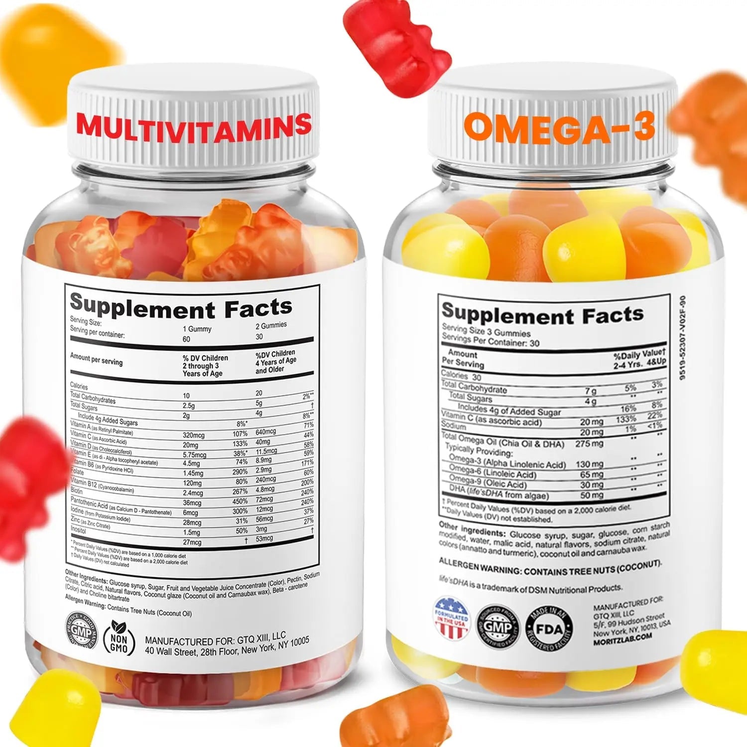 DR. MORITZ Omega 3 Gummies (90 Count) and Kids Multivitamin Gummies Bundle (60 Count) - for Daily Health Support - Vegan DHA Omega 3 for Kids DR. MORITZ uk supplements
