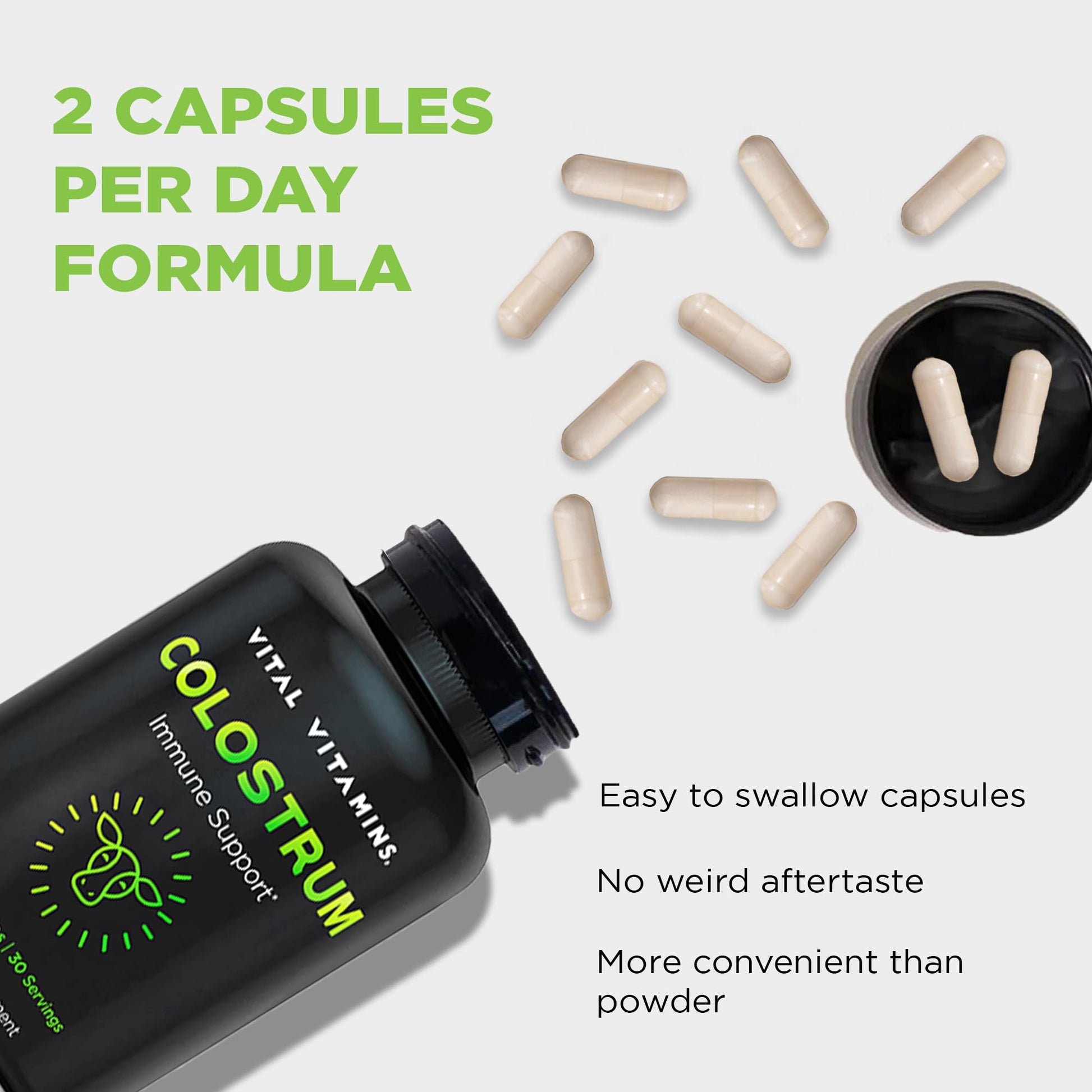 Vital Vitamins Colostrum Supplement - Vitamin C, Zinc, & Selenium - from First Milking - Standardized to Contain 10% IgG Immunoglobulins - Grass-Fed American Cows - 60 Capsules Vital Vitamins uk supplements