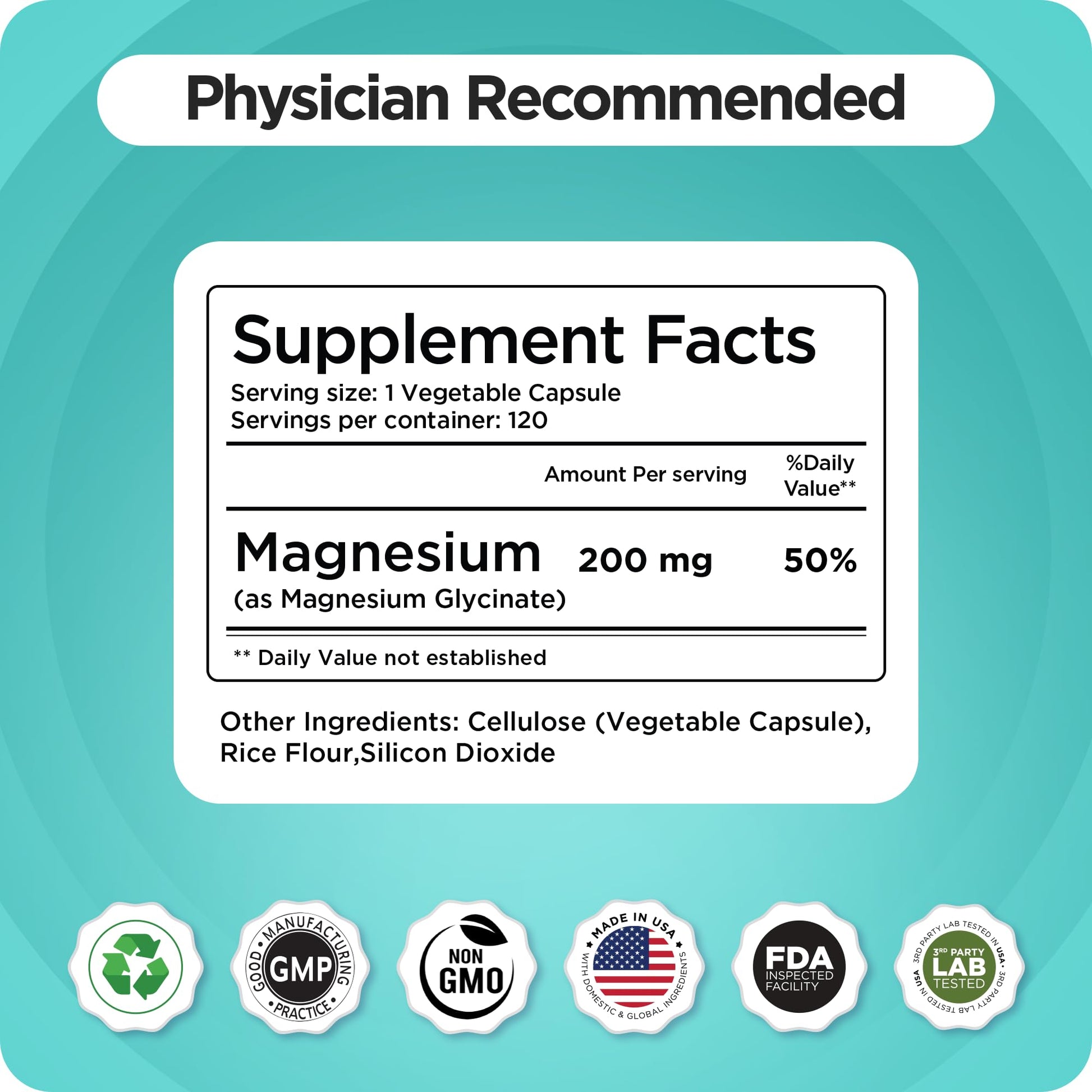 Magnesium Bisglycinate 200mg - High Absorption Chelated Magnesium Supplement - Gentle on Stomach, Non-GMO, Gluten-Free, Supports Sleep, Muscle Cramps & Positive Mood - 120 Vegan Capsules Balancebreens uk supplements