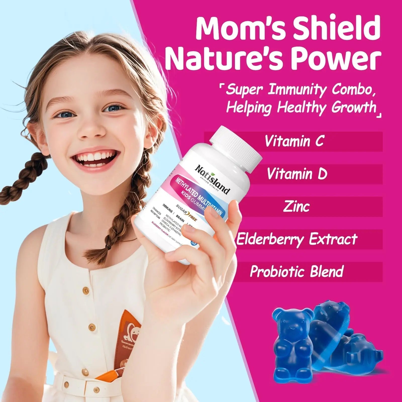 Kids Methylated Multivitamin - MTHFR Multivitamin for Kids & Teens 4+, L Methylfolate & B12, 13 Vitamins, Vegan Omega-3 NATISLAND uk supplements