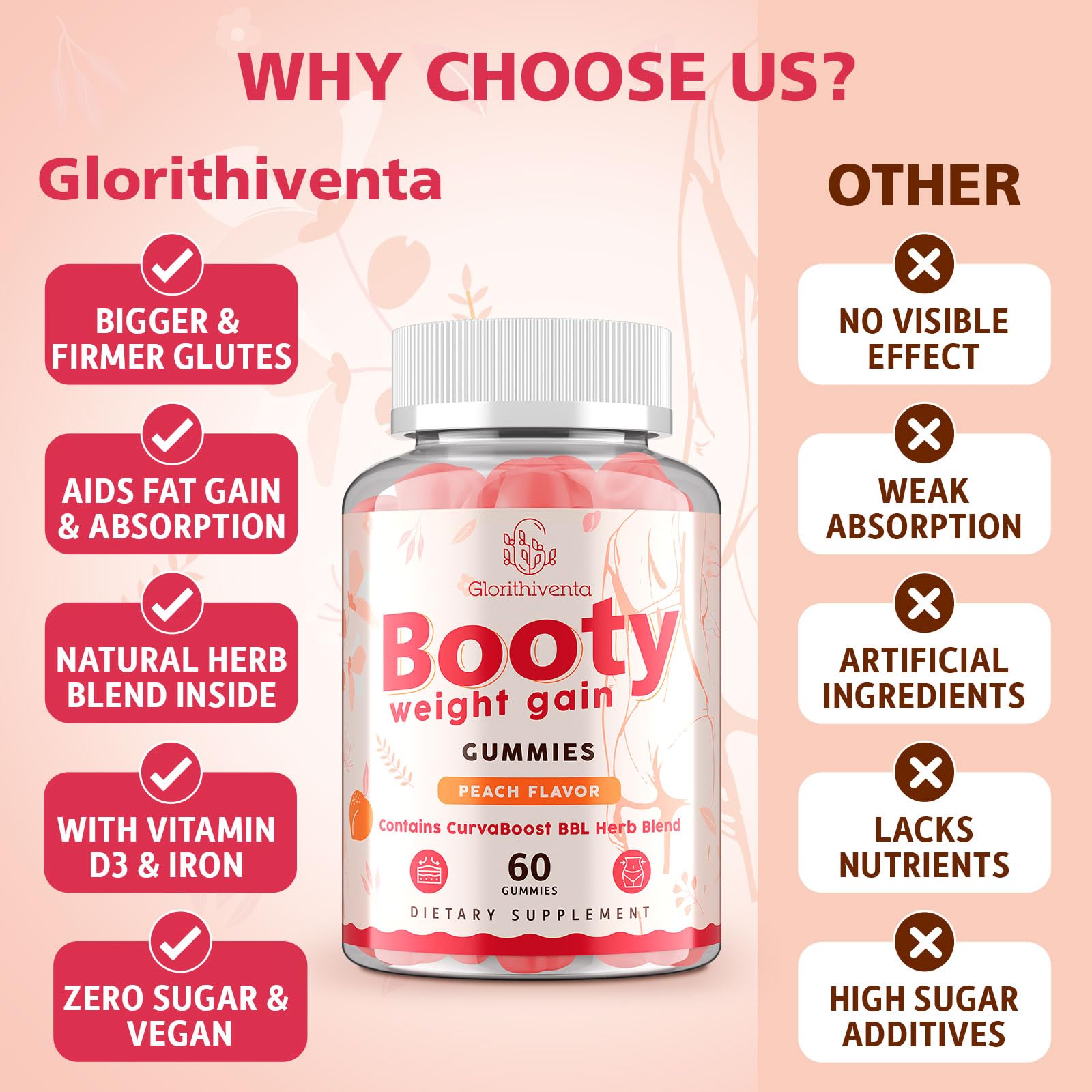 Glorithiventa Cholesterol & Booty Gummies Supplement Bundle - Plant Sterols & Stanols + CurvaBoost BBL Herb Blend & Creatine Monohydrate - Cholesterol Normal Level, Booty, Curves & Energy Glorithiventa uk supplements