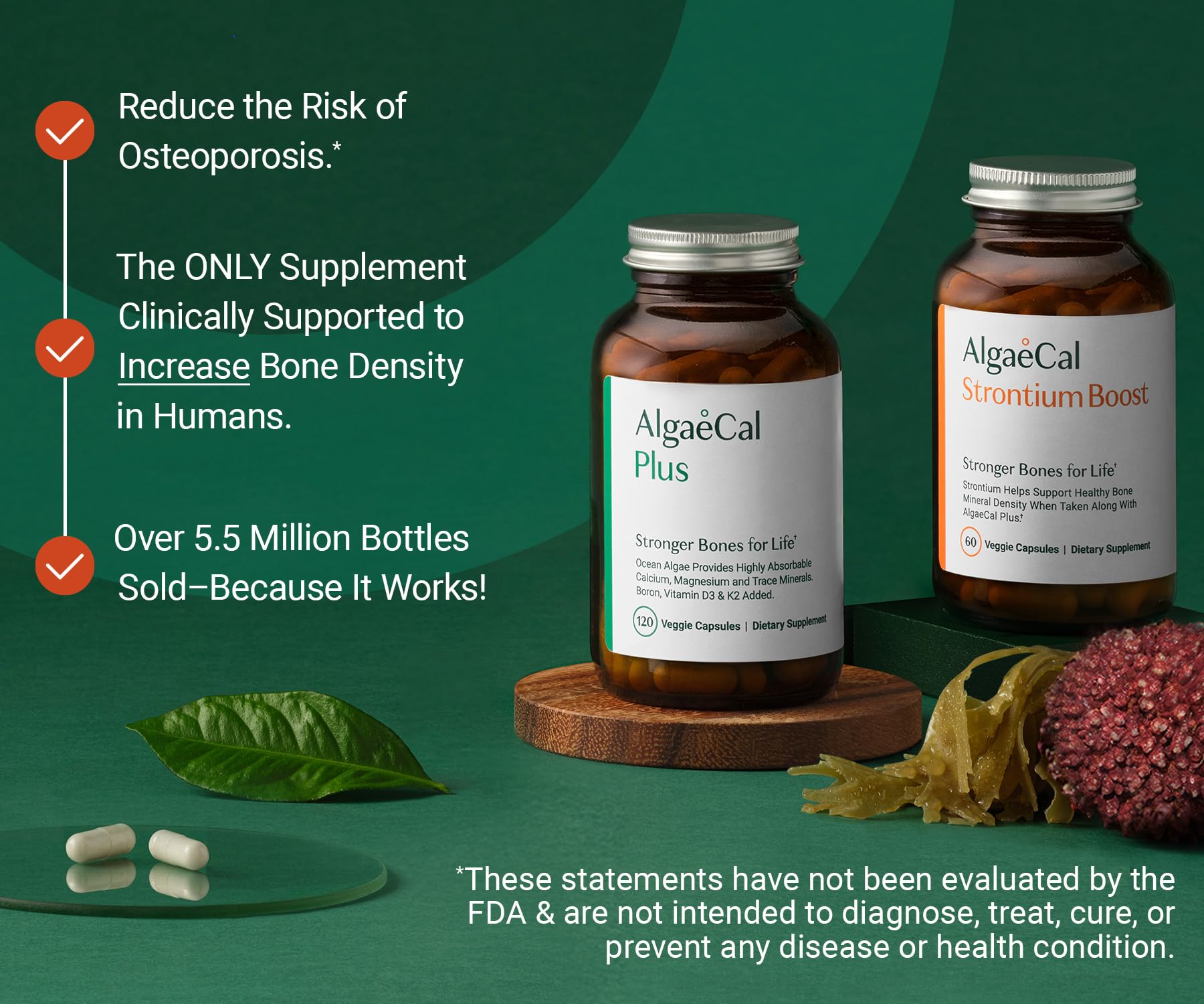 AlgaeCal - Bone Builder Pack for Bone Density Increase, Clinically Supported Plant Based Calcium Supplement & Strontium, Vitamins K2 (100mg), D3 (1600 IU), Magnesium & 16 Essential nutrients ALGAECAL uk supplements