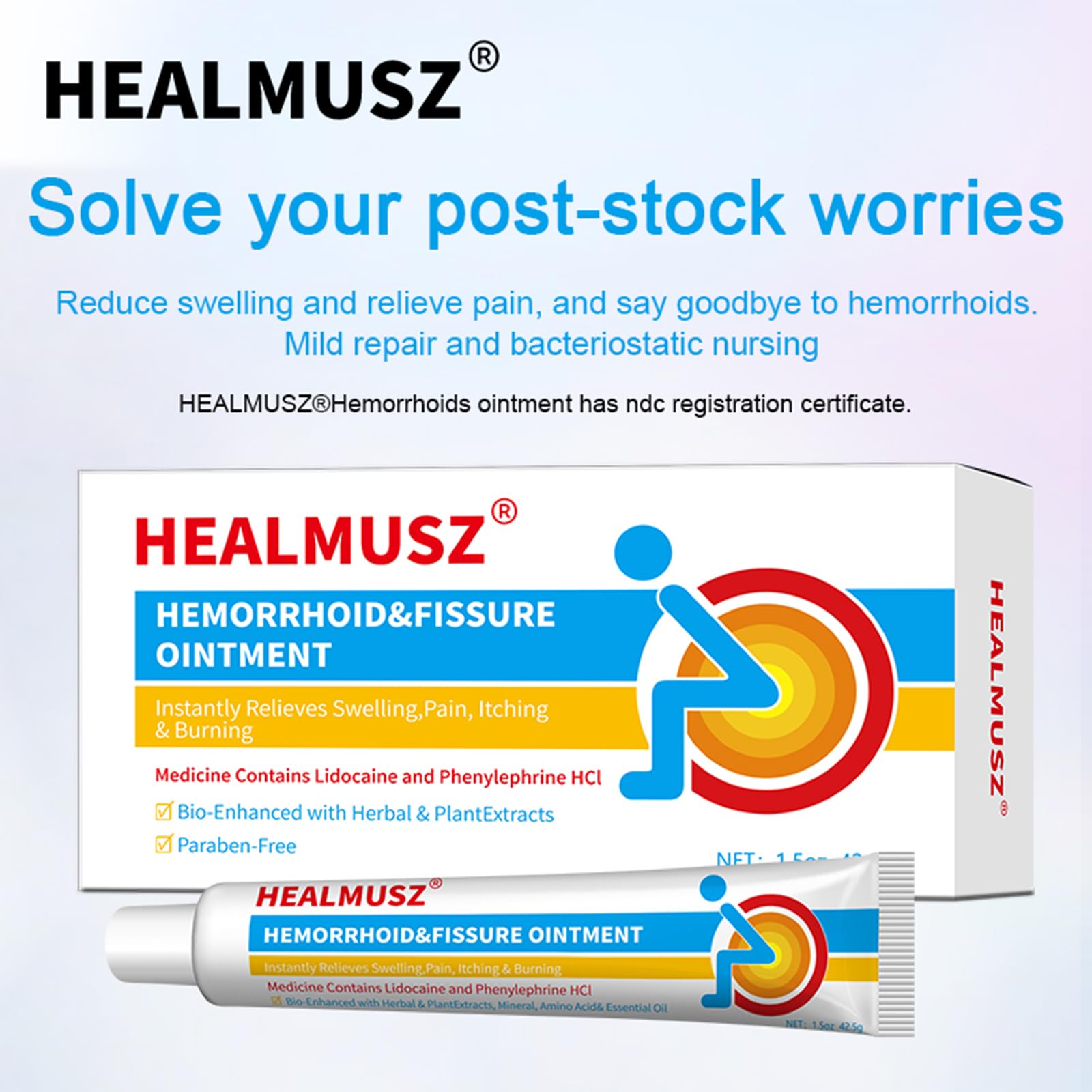 HEALMUSZ Hemorrhoid Fissure Ointment 1.5oz,Fast Relief for Pain, Swelling, Discomfort & Itching,Formulated with 4% Lidocaine and Phenylephrine HCI HEALMUSZ uk supplements