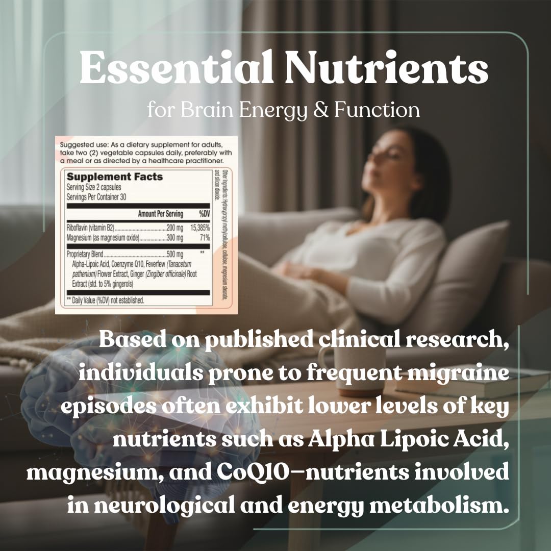 Headache and Migraine Relief Supplements - Drug Free Migraine Prevention Supplement - Natural Supplements for Migraine Headaches - Helps Reduce Frequency & Severity (60 Capsules) MIGUARD uk supplements