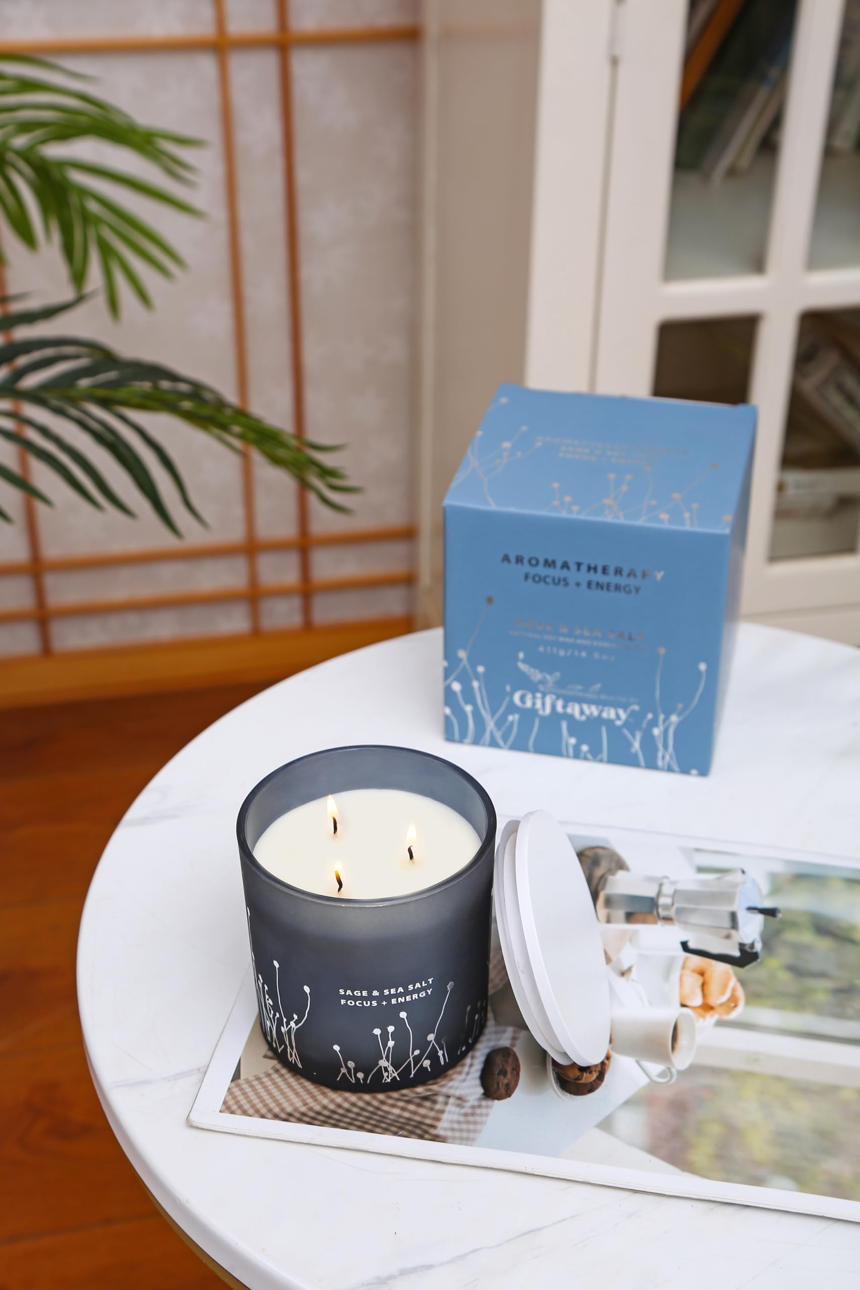 White Sage Sea Salt 3 Wick Candle 14.5 oz | Sage Candles for Cleansing House | Large Soy Candles GIFTAWAY uk supplements