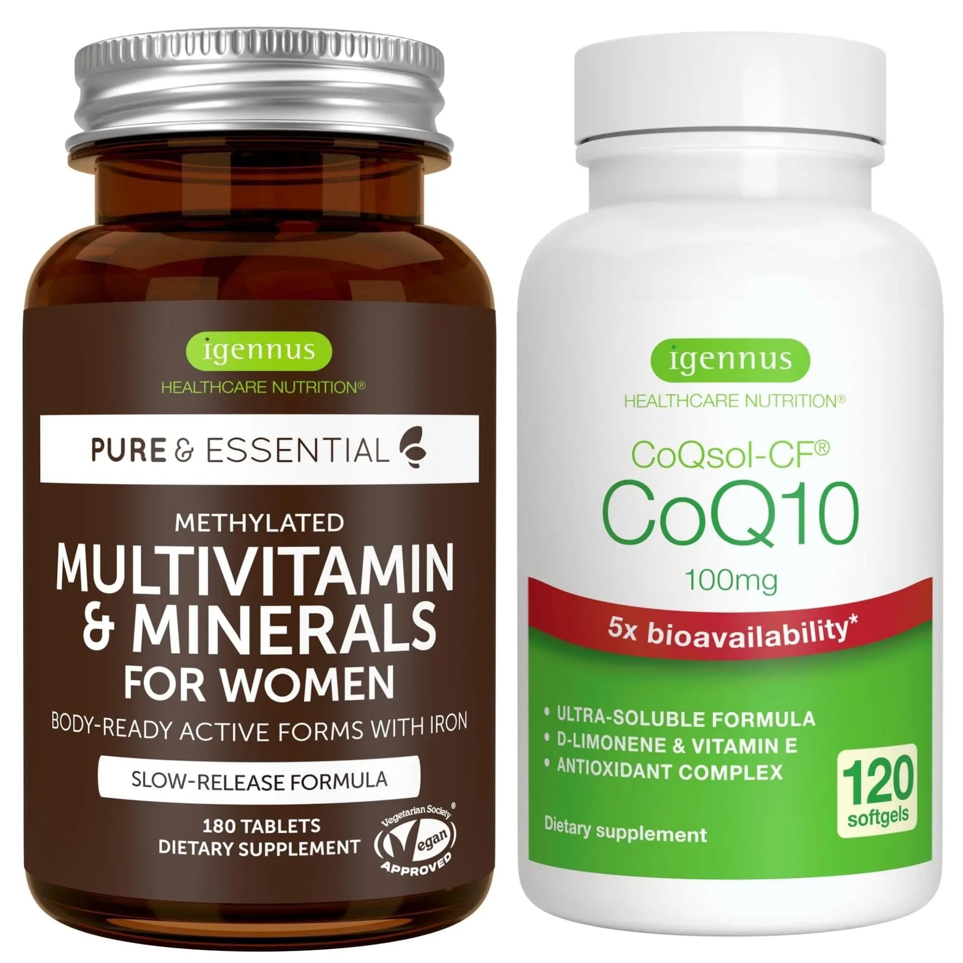 Multivitamin & Minerals for Women + High Absorption CoQ10 100mg 120 Softgels Energy Bundle, Sustained Release Advanced Multivitamin Igennus Healthcare Nutrition uk supplements
