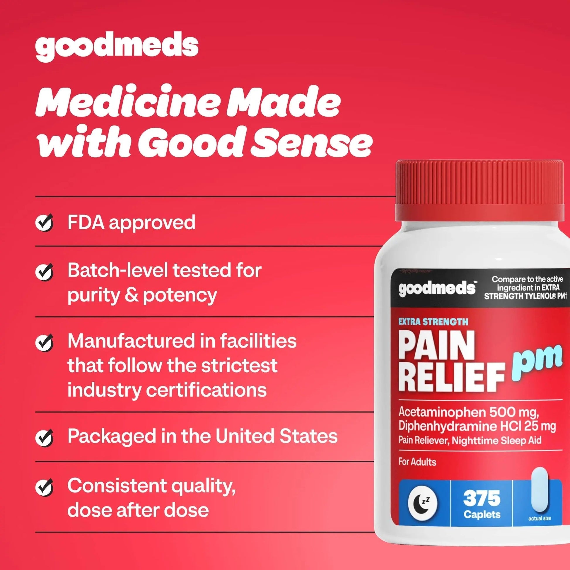 GoodMeds Compare to Tylenol PM PM Pain Reliever & Sleep Aid, Generic Acetaminophen 500mg, Fast-Acting, Extra Strength for Headaches, Migraines, Aches | Non-Habit Forming (375 Count) GoodMeds uk supplements