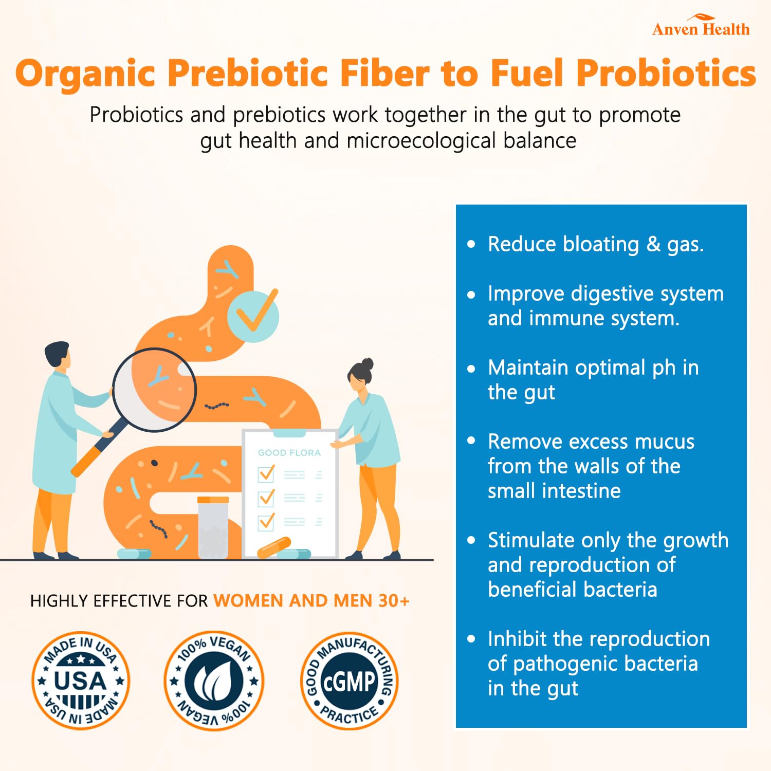 Anven Health 60 Billion Probiotics for Women and Men 19 Strains 5 Organic Prebiotics for Gut Digestive & Immune Health, Supports Diarrhea Gas Bloating, Vegan Probiotic Supplement Formula丨120 Caps Anven Health uk supplements