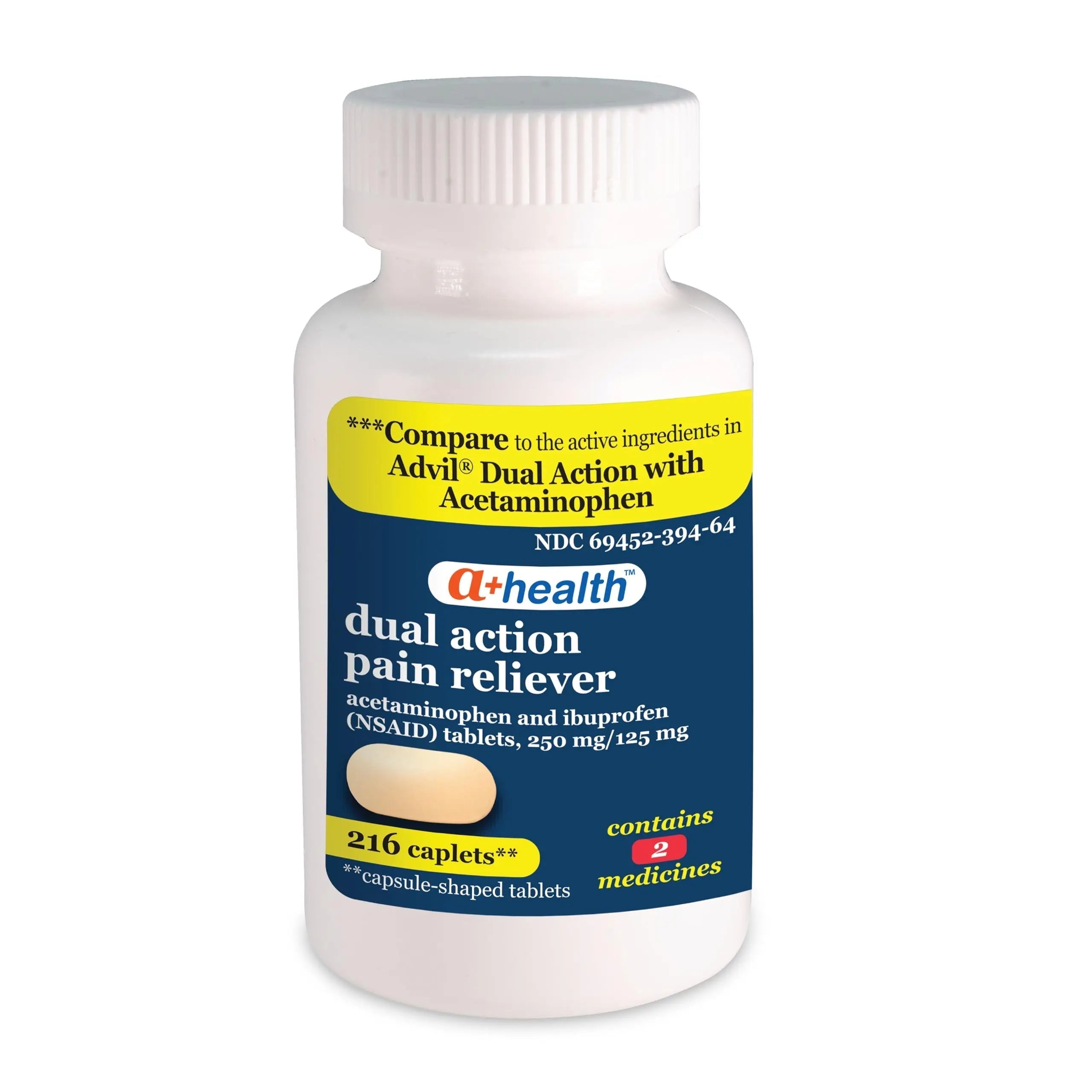 A+Health Dual Action Acetaminophen 250 mg and Ibuprofen (NSAID) 125mg Pain Reliever Caplets, 216 Count, 2 Medicines in 1 Caplet, Up to 8 Hours of Pain Relief A+Health uk supplements