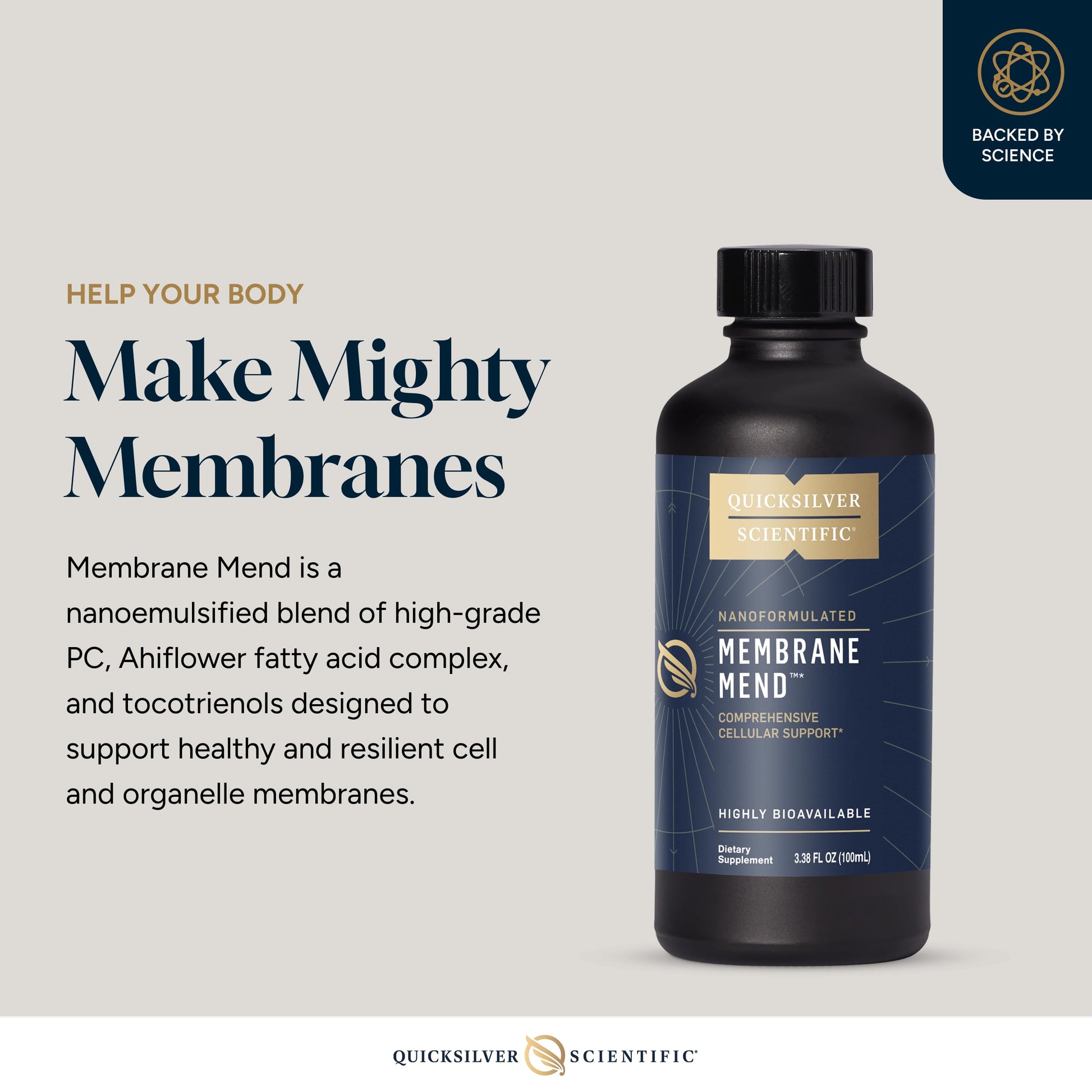 Quicksilver Scientific Membrane Mend - Brain, Cellular & Healthy Aging Support with Phosphatidyl Choline (PC), Vitamin E Tocotrienols, Ahiflower Oil & Astaxanthin Supplements (3.38oz / 100ml) Quicksilver Scientific uk supplements