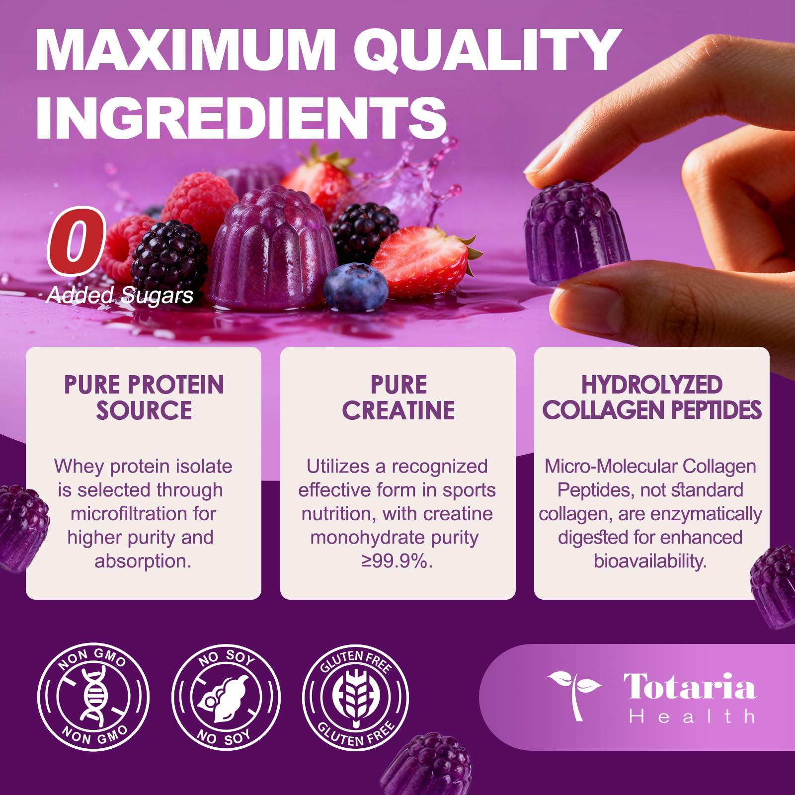 3 in 1 Whey Protein Gummies | Creatine Monohydrate | Collagen, 0 Sugar, Pure Protein Source, Muscle & Energy Support, Berry Flavor, for Women and Men Totaria uk supplements