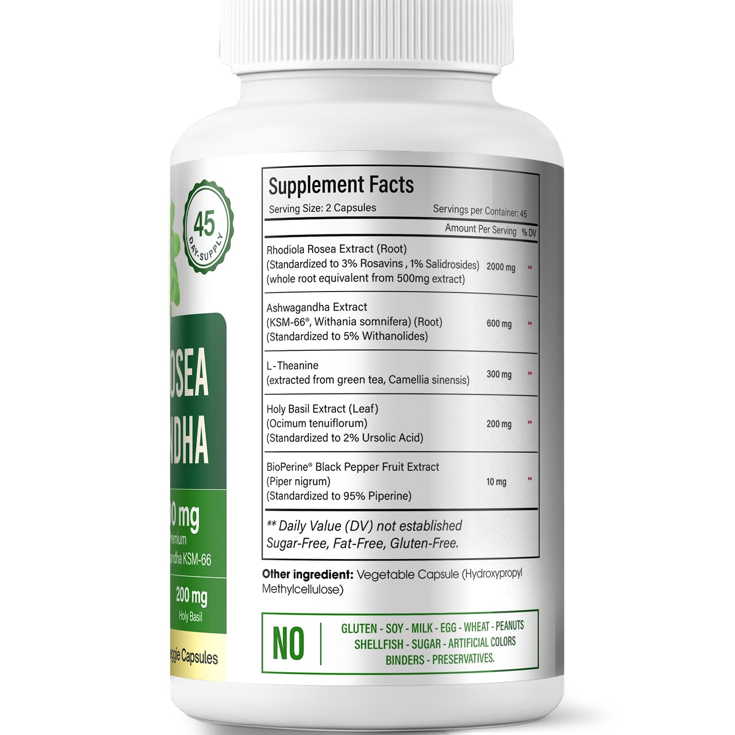 FloraBliss Rhodiola Rosea with Ashwagandha KSM-66, L-Theanine, Holy Basil & Black Pepper - 90 High Potency Vegan Capsules - 45-Day Supply FloraBliss uk supplements