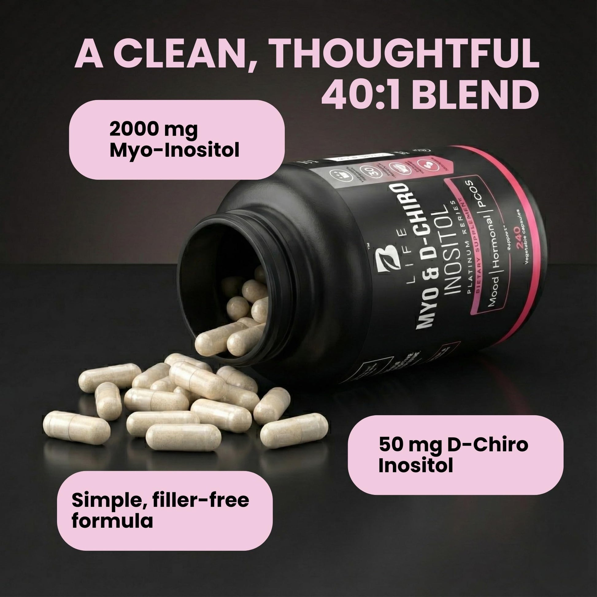 B Life Company Myo-Inositol & D-Chiro Inositol 40:1 for Women | I Inositol Supplement for Women | Hormone Balance, Fertility & Cycle | Vitamin B8, Insulin & Flo Ovarian Support | 240 Caps B Life Company uk supplements