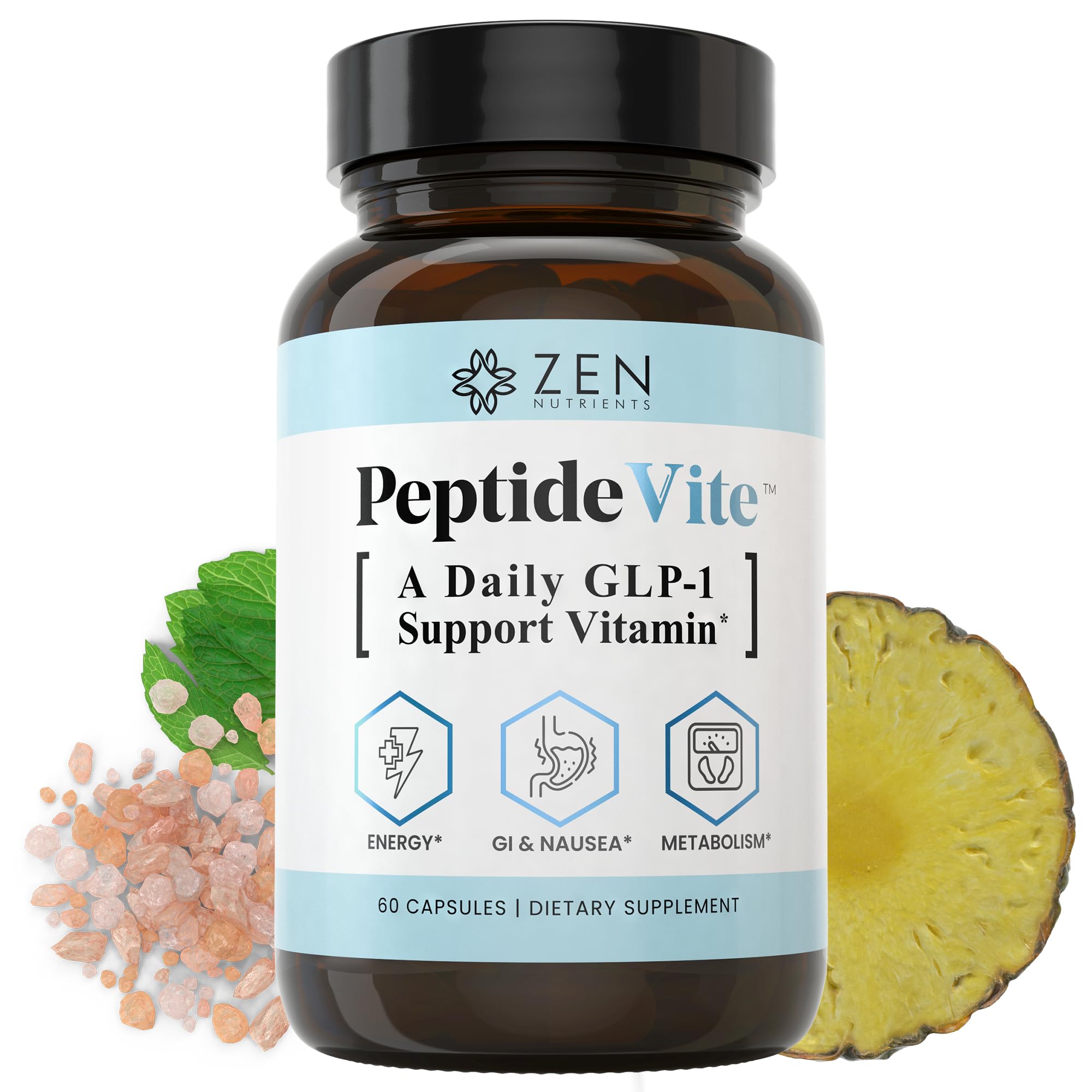 Zen Nutrients PeptideVite GLP-1 Support Vitamin for Gut Health with Probiotics, Bromelain, Chromium Picolinate & Organic Ginger (60 Capsules) Zen Nutrients uk supplements
