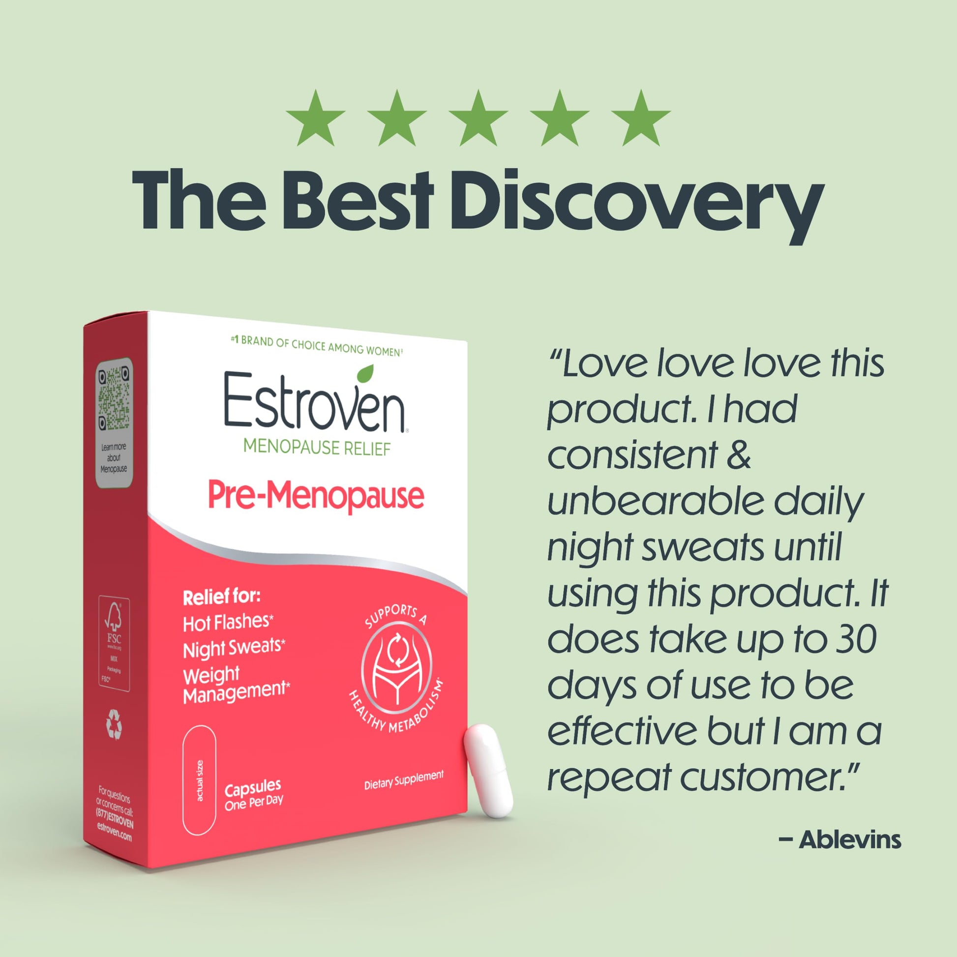 Estroven Pre-Menopause Relief, 30 Ct., Clinically Proven Ingredients, Provides Menopause Relief plus Night Sweats & Hot Flash Relief, Drug-Free or Estrogen Free Estroven uk supplements