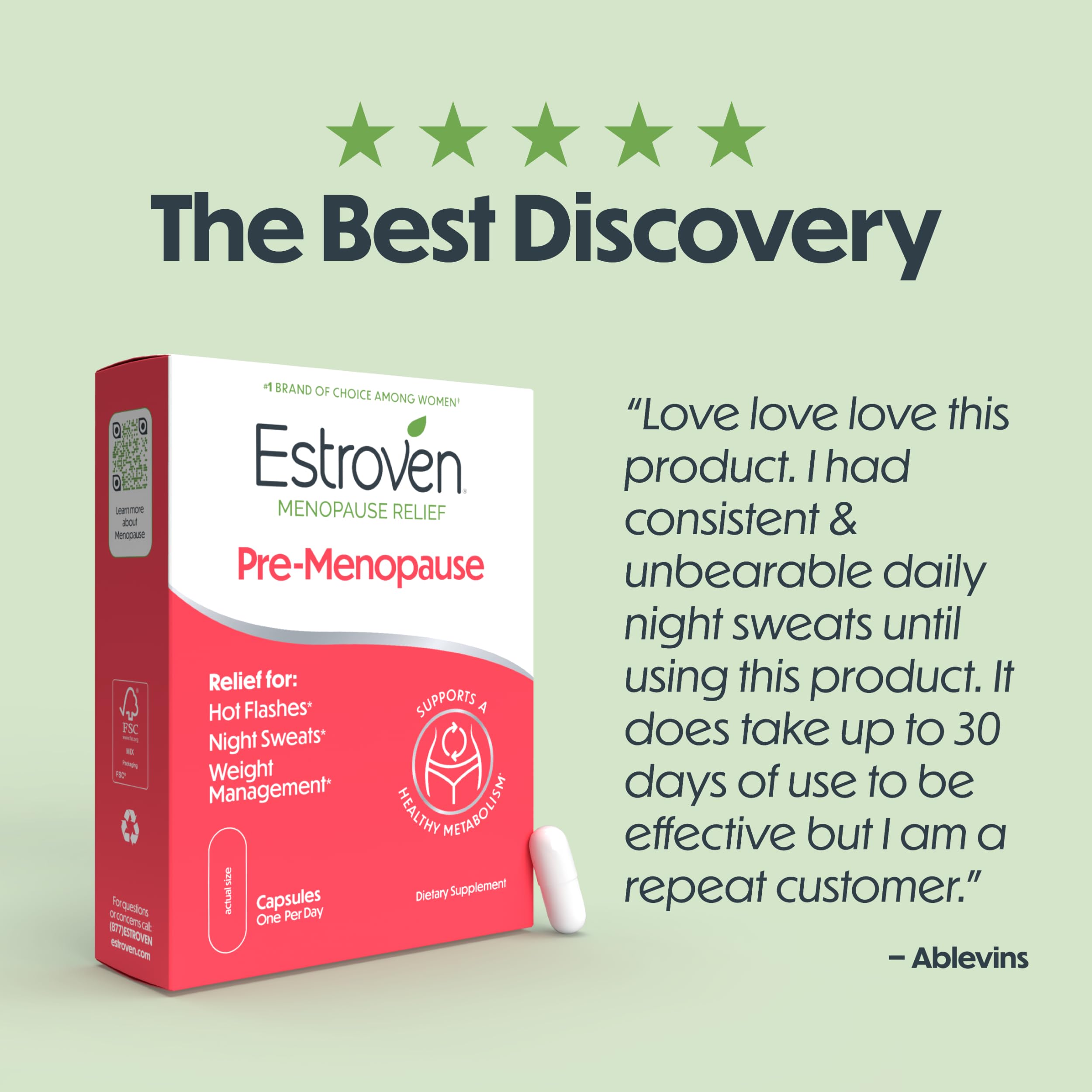 Estroven Pre-Menopause Relief, 30 Ct., Clinically Proven Ingredients, Provides Menopause Relief plus Night Sweats & Hot Flash Relief, Drug-Free or Estrogen Free Estroven uk supplements