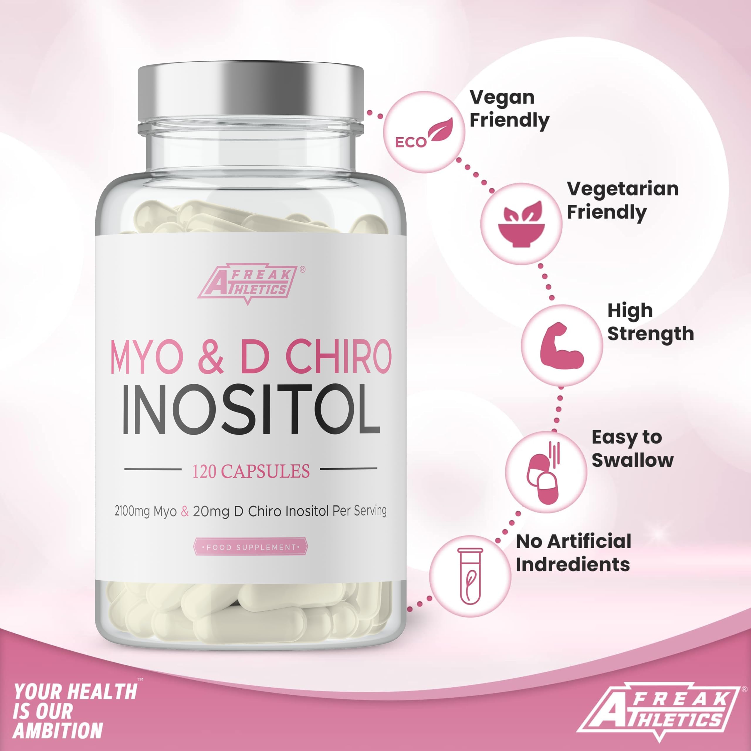 Myo-Inositol & D Chiro Inositol - Supports Women with PCOS -120 Capsules - Promotes Freak Athletics uk supplements