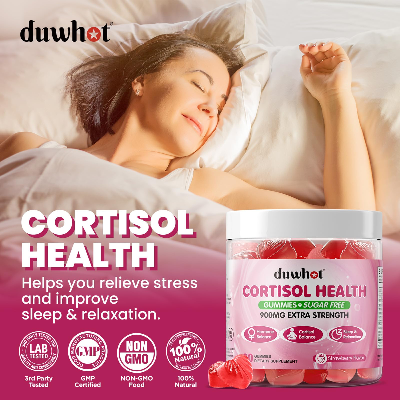 duwhot Cortisol Gummies, 15 in 1 Lower Cortisol Supplements for Women, w. Ashwagandha, Magnesium, Phosphatidylserine, Folate for Hormone Balance, Mood, Focus, Sleep Support, Sugar Free, Vegan, 60 duwhot uk supplements