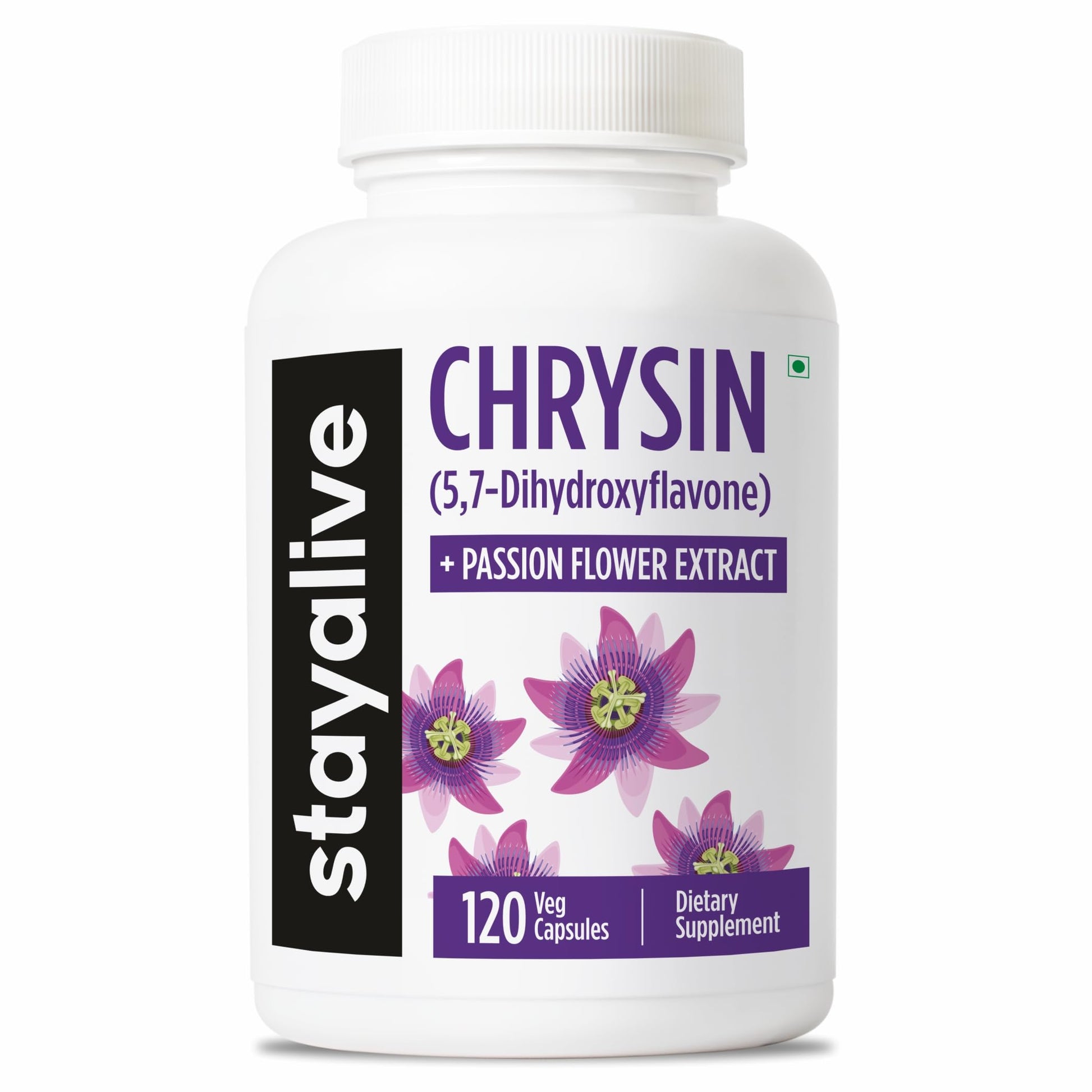 STAY ALIVE Chrysin Supplement 500mg & Passion Flower Extract Powder, 5,7-Dihydroxyflavone, Non-GMO and Gluten-Free Chrysin for Men and Women, 120 Capsules STAY ALIVE uk supplements